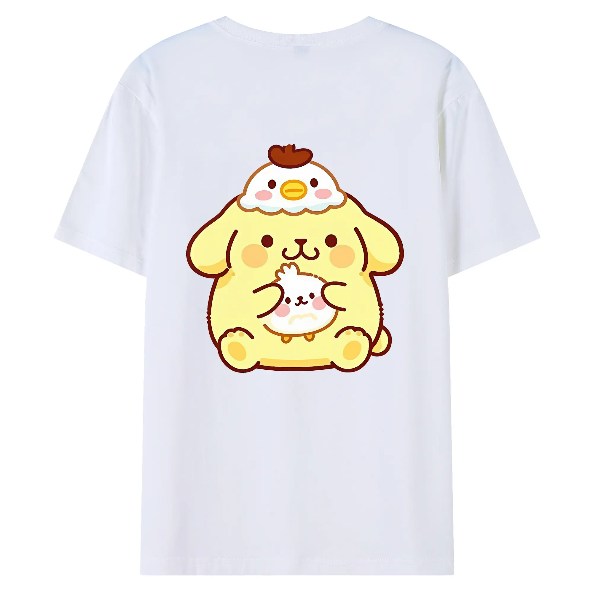 サンリオ グッズ,ポムポムプリン - 綿100％ 半袖Tシャツ ・ バックプリント ・ 快適 通気性 ・ 日常使い 散歩 スポーツ用