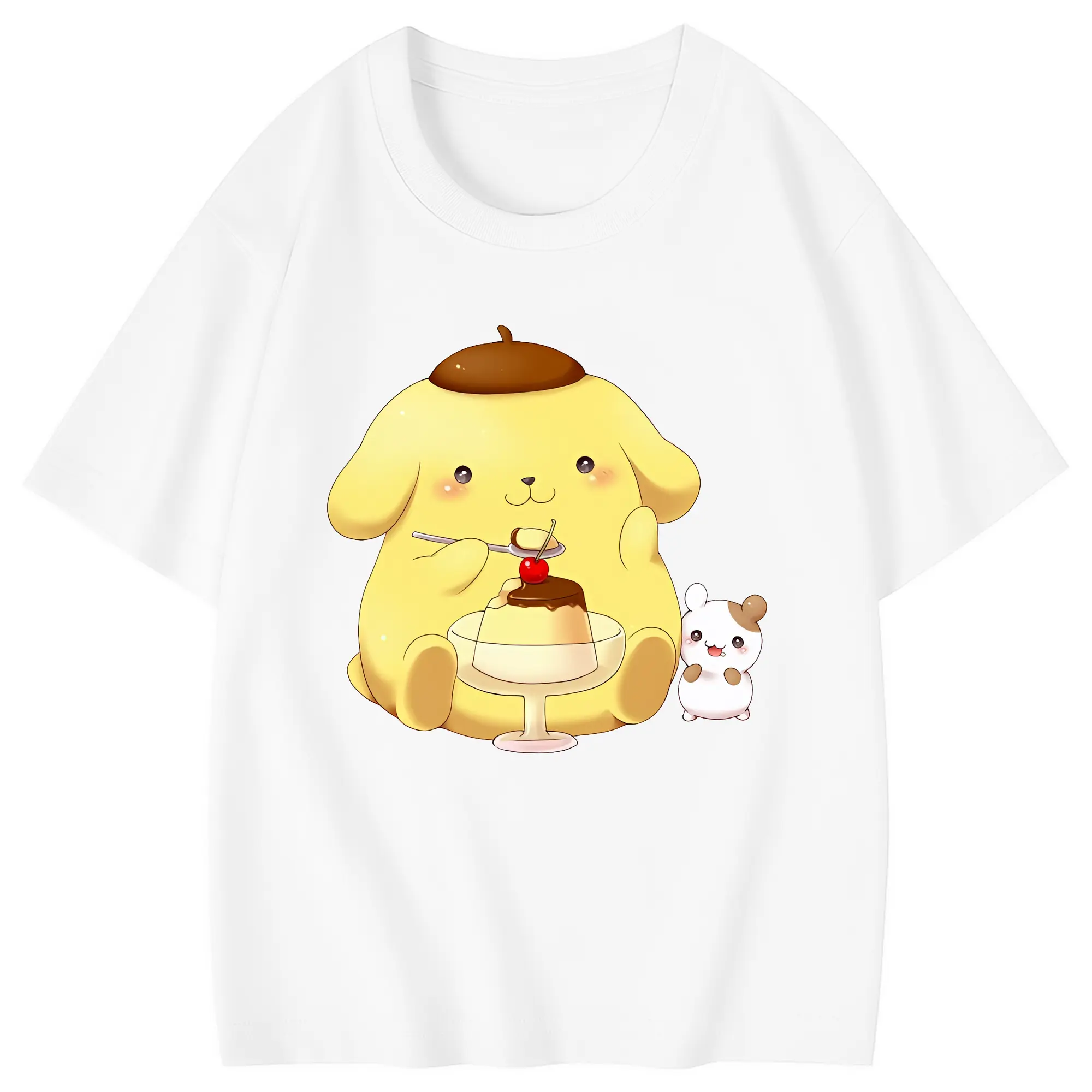 サンリオ グッズ,ポムポムプリン - 綿100％ キッズTシャツ ・ フロントプリント ・ 快適 通気性 ・ スポーツ カジュアル 散歩用