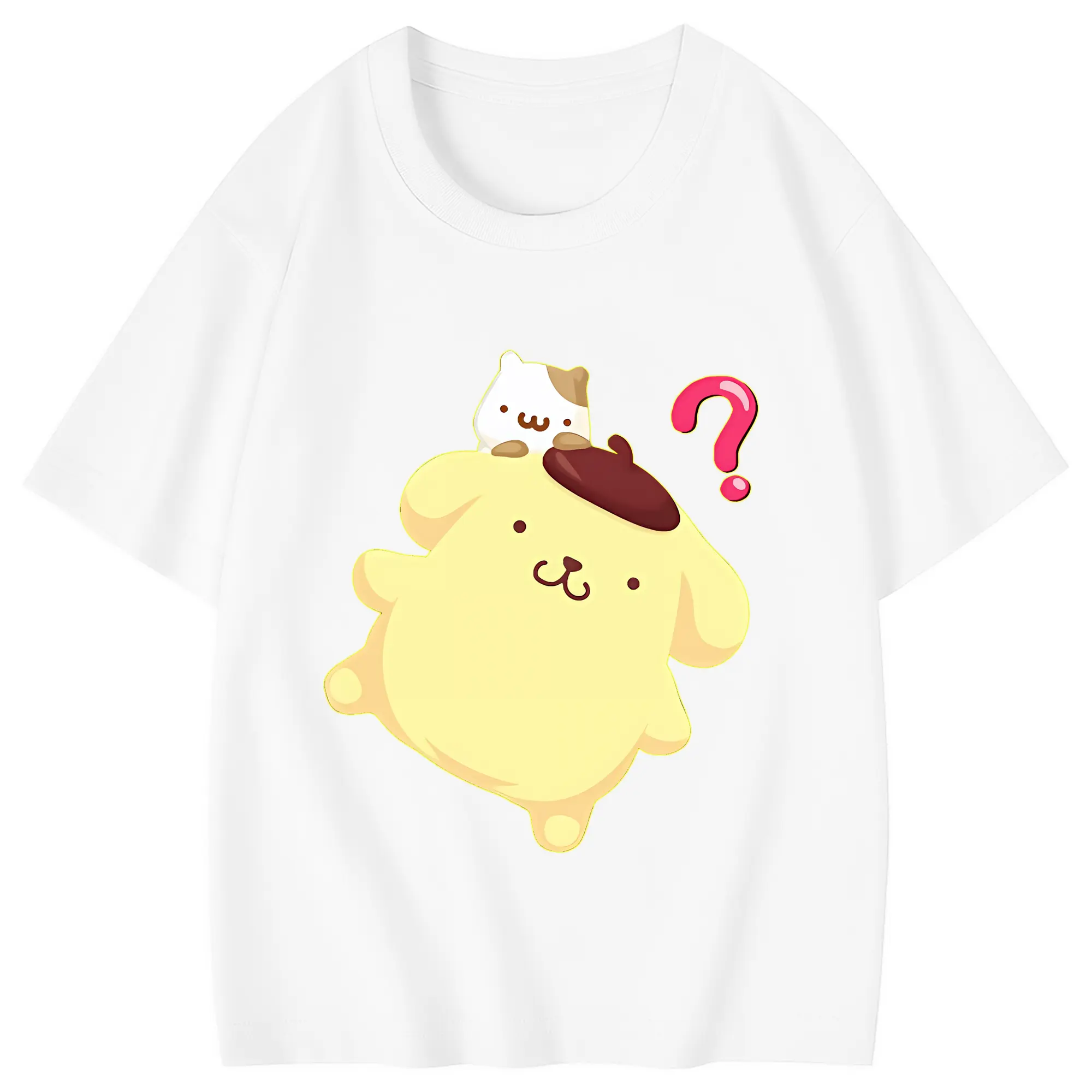 サンリオ グッズ,ポムポムプリン - 綿100％ キッズTシャツ ・ フロントプリント ・ 快適 通気性 ・ スポーツ カジュアル 散歩用