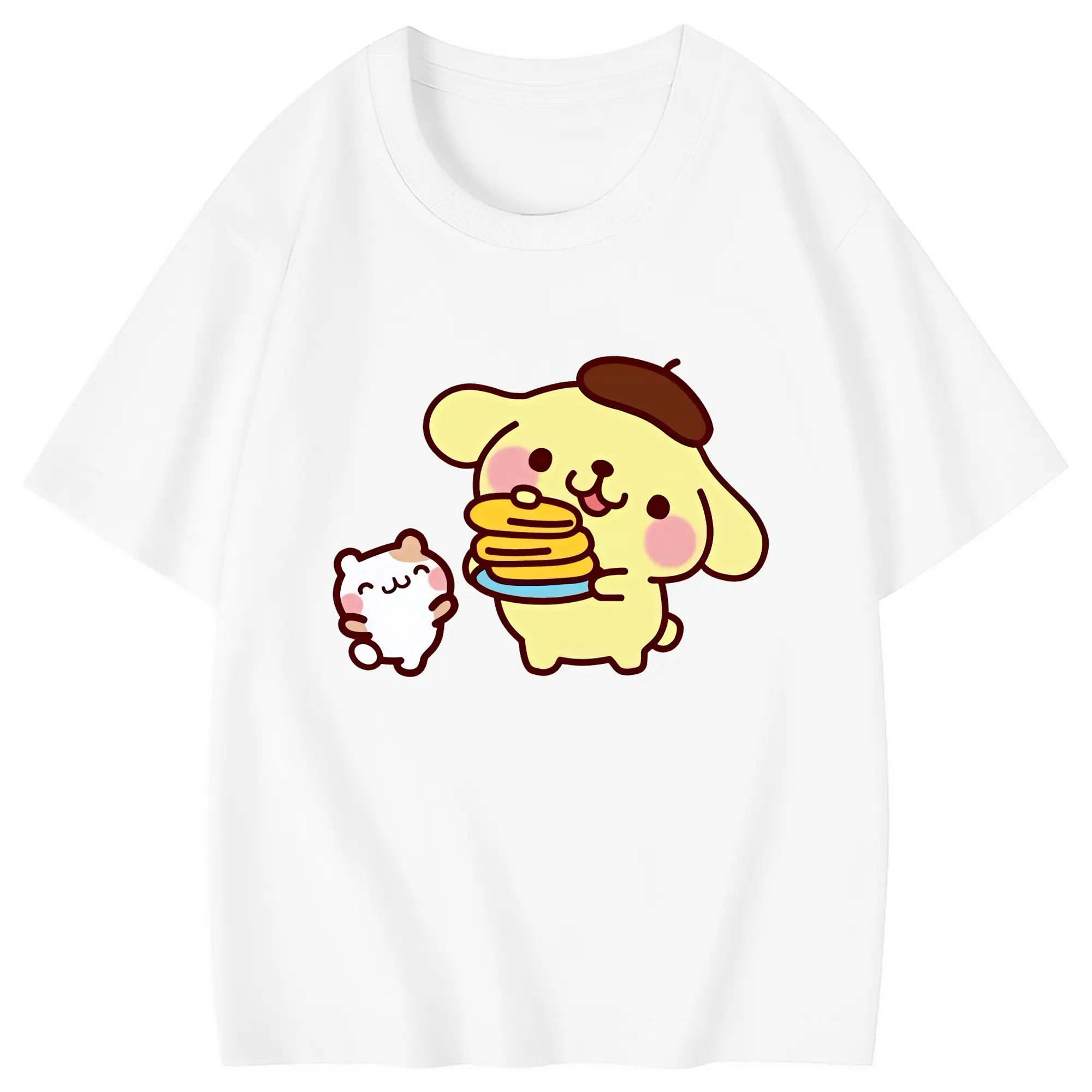 サンリオ グッズ,ポムポムプリン - 綿100％ キッズTシャツ ・ フロントプリント ・ 快適 通気性 ・ スポーツ カジュアル 散歩用