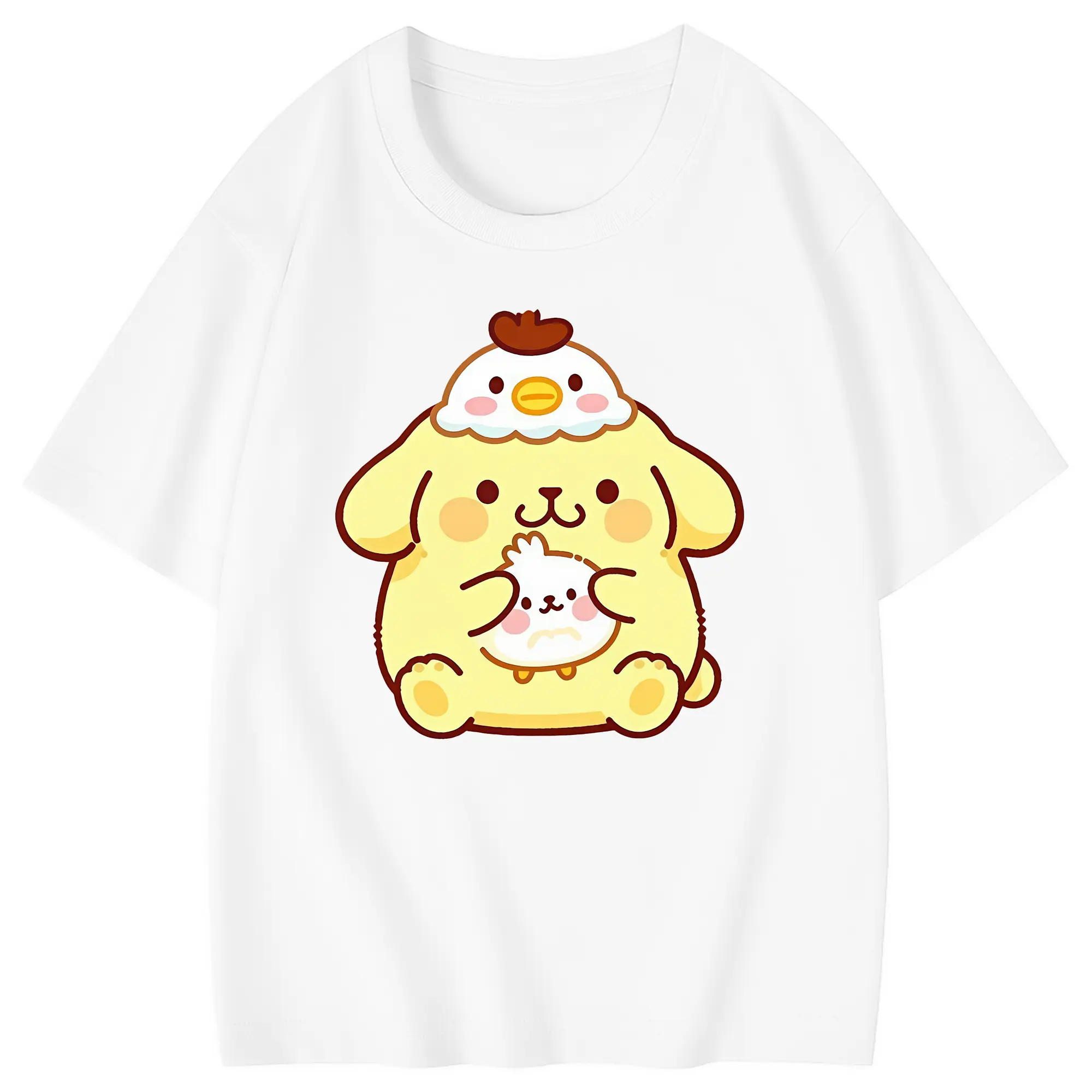 サンリオ グッズ,ポムポムプリン - 綿100％ キッズTシャツ ・ フロントプリント ・ 快適 通気性 ・ スポーツ カジュアル 散歩用