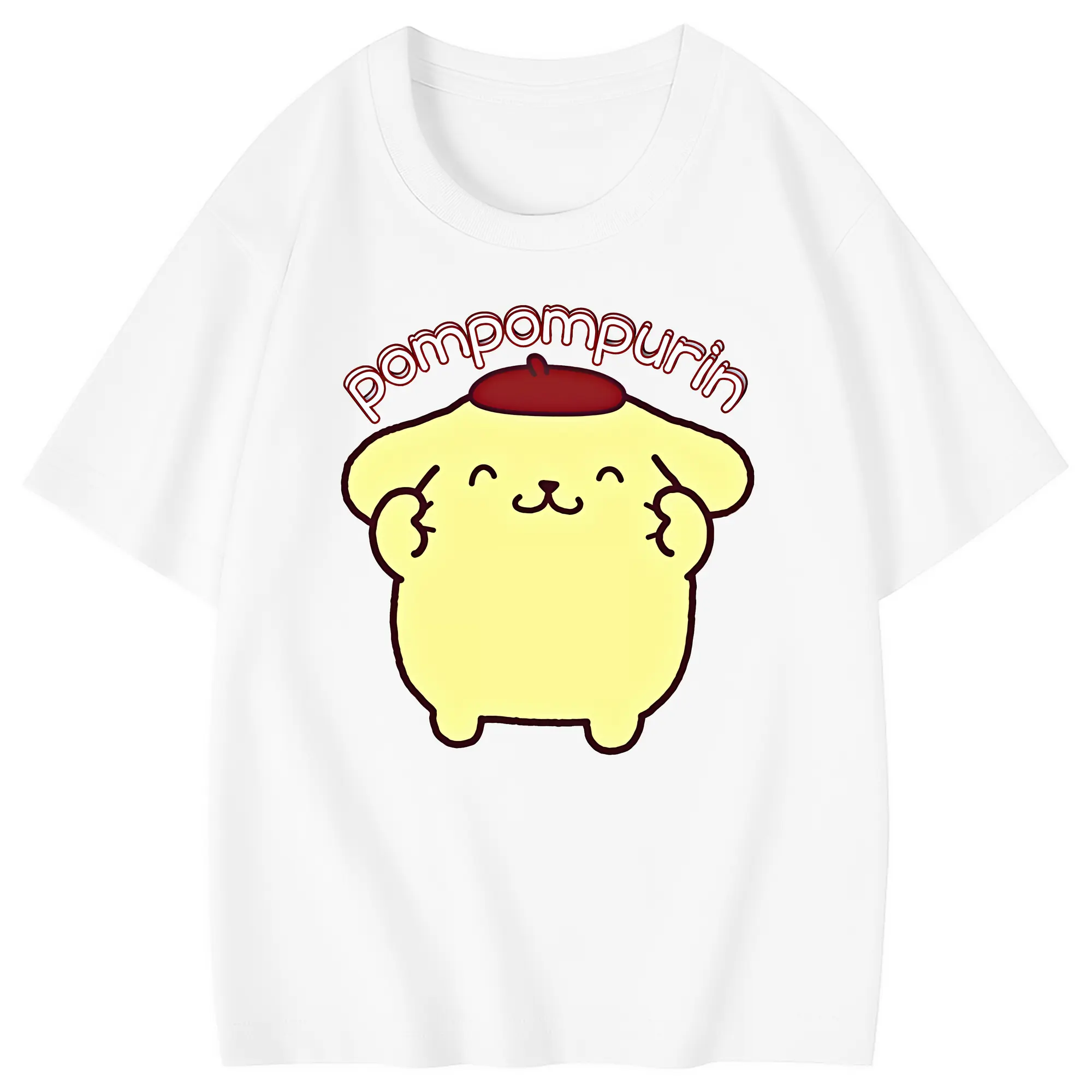 サンリオ グッズ,ポムポムプリン - 綿100％ キッズTシャツ ・ フロントプリント ・ 快適 通気性 ・ スポーツ カジュアル 散歩用