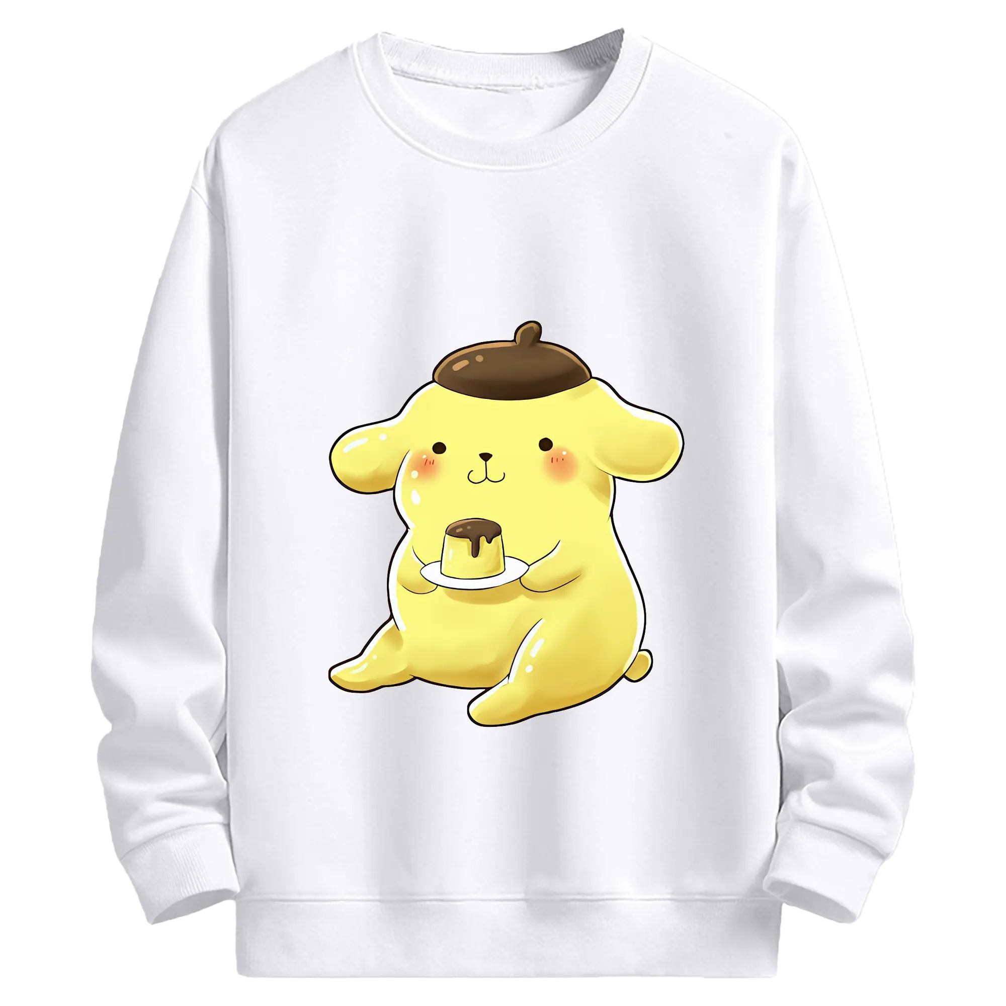 サンリオ グッズ,ポムポムプリン - 高品質 クルーネック スウェット ・ コットン59％ ポリエステル41％ ・ ユニセックス 長袖 トレーナー ・ カジュアル デイリー スポーツ 散歩用