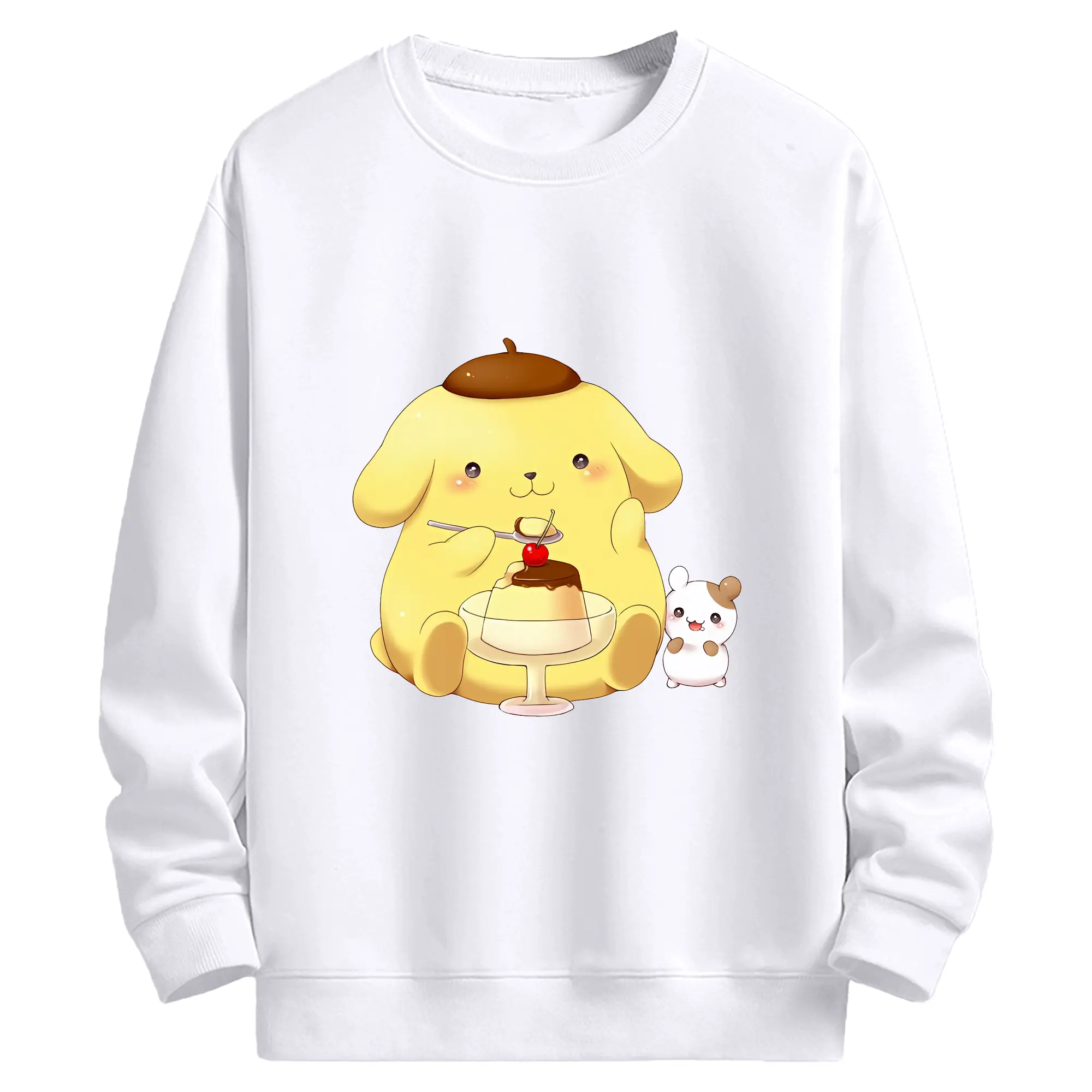 サンリオ グッズ,ポムポムプリン - 高品質 クルーネック スウェット ・ コットン59％ ポリエステル41％ ・ ユニセックス 長袖 トレーナー ・ カジュアル デイリー スポーツ 散歩用