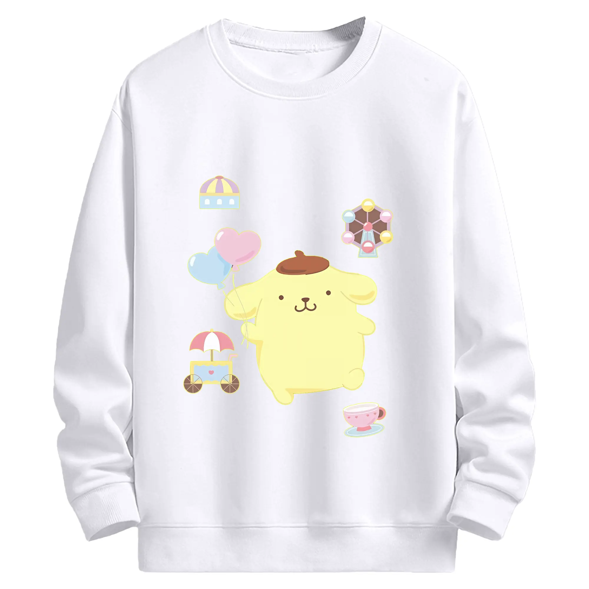 サンリオ グッズ,ポムポムプリン - 高品質 クルーネック スウェット ・ コットン59％ ポリエステル41％ ・ ユニセックス 長袖 トレーナー ・ カジュアル デイリー スポーツ 散歩用