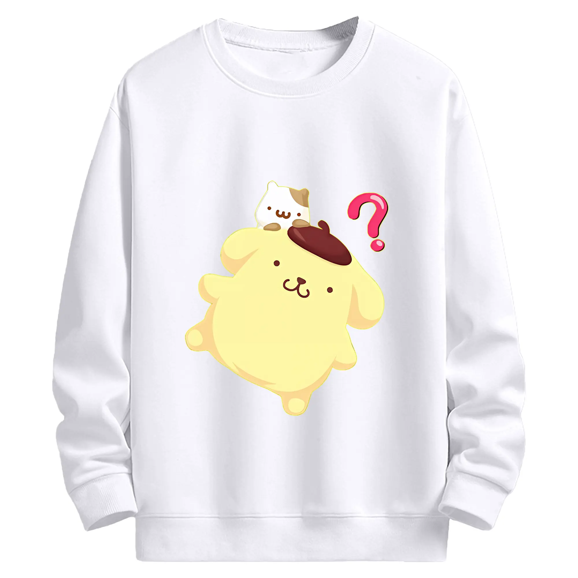 サンリオ グッズ,ポムポムプリン - 高品質 クルーネック スウェット ・ コットン59％ ポリエステル41％ ・ ユニセックス 長袖 トレーナー ・ カジュアル デイリー スポーツ 散歩用