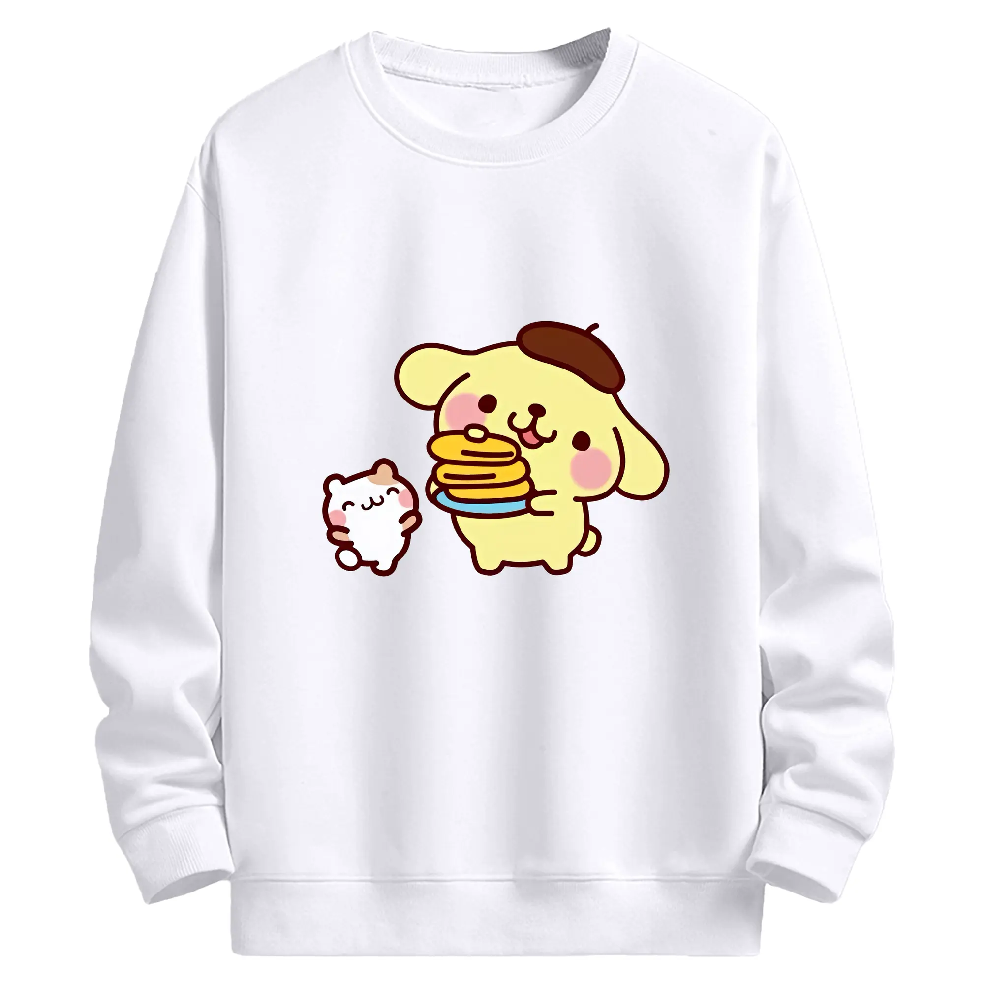 サンリオ グッズ,ポムポムプリン - 高品質 クルーネック スウェット ・ コットン59％ ポリエステル41％ ・ ユニセックス 長袖 トレーナー ・ カジュアル デイリー スポーツ 散歩用