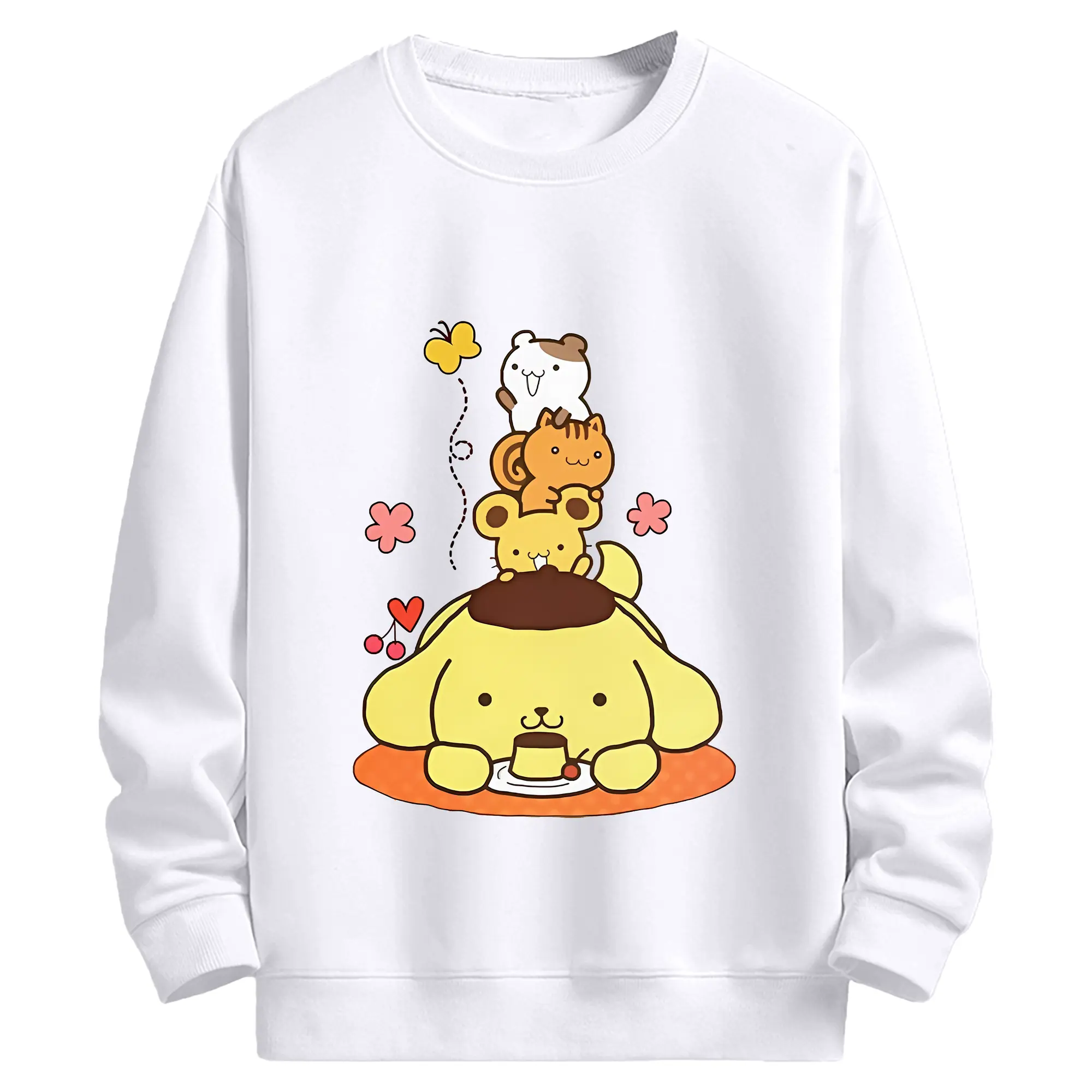サンリオ グッズ,ポムポムプリン - 高品質 クルーネック スウェット ・ コットン59％ ポリエステル41％ ・ ユニセックス 長袖 トレーナー ・ カジュアル デイリー スポーツ 散歩用