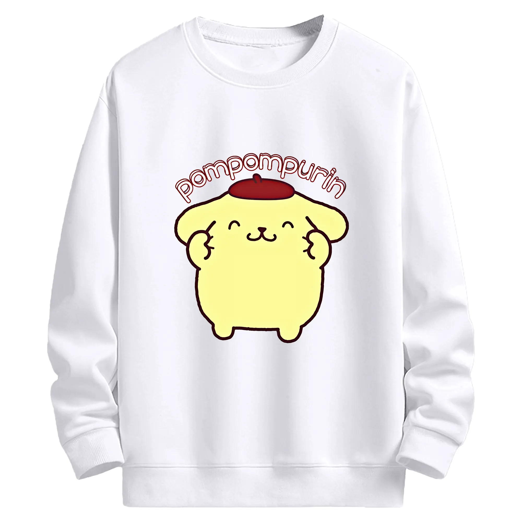 サンリオ グッズ,ポムポムプリン - 高品質 クルーネック スウェット ・ コットン59％ ポリエステル41％ ・ ユニセックス 長袖 トレーナー ・ カジュアル デイリー スポーツ 散歩用