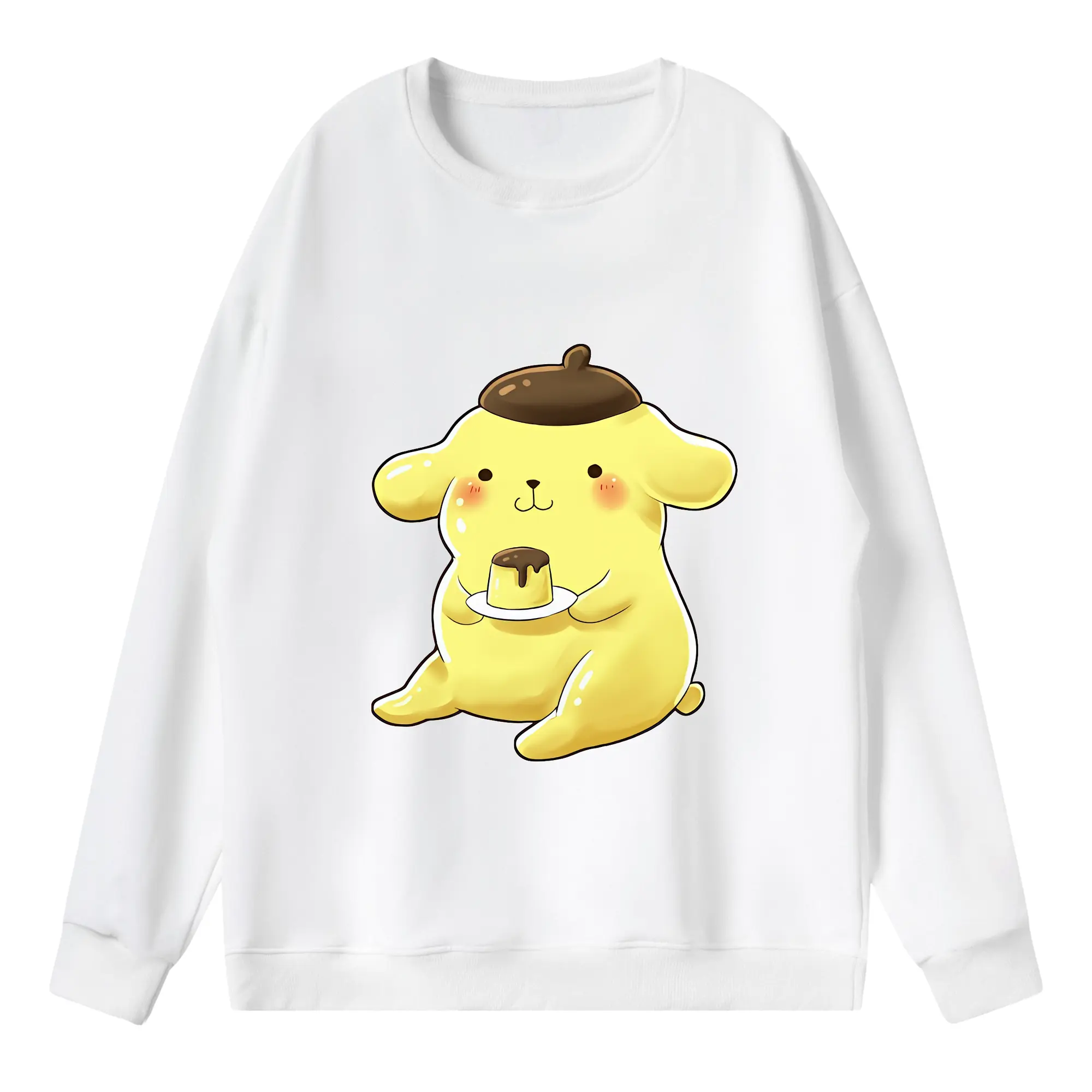サンリオ グッズ,ポムポムプリン - 薄手 クルーネック スウェット 裏毛260g · ポリエステル 春秋向け カジュアル 男女兼用 · トレーナー デイリー スポーツ 散歩に最適