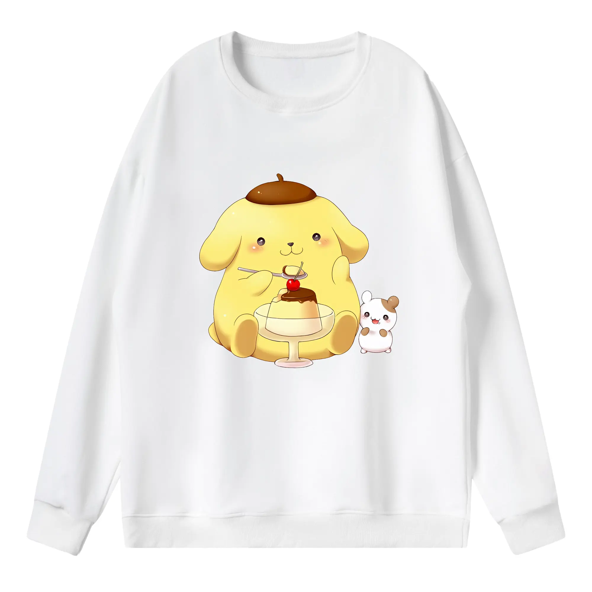 サンリオ グッズ,ポムポムプリン - 薄手 クルーネック スウェット 裏毛260g · ポリエステル 春秋向け カジュアル 男女兼用 · トレーナー デイリー スポーツ 散歩に最適