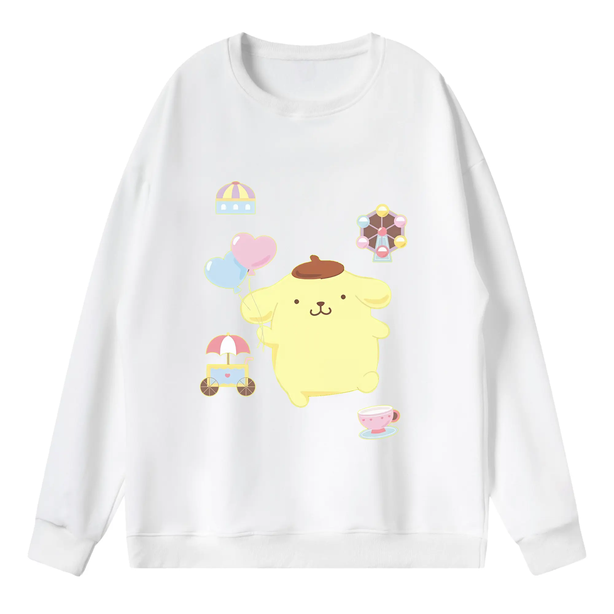 サンリオ グッズ,ポムポムプリン - 薄手 クルーネック スウェット 裏毛260g · ポリエステル 春秋向け カジュアル 男女兼用 · トレーナー デイリー スポーツ 散歩に最適