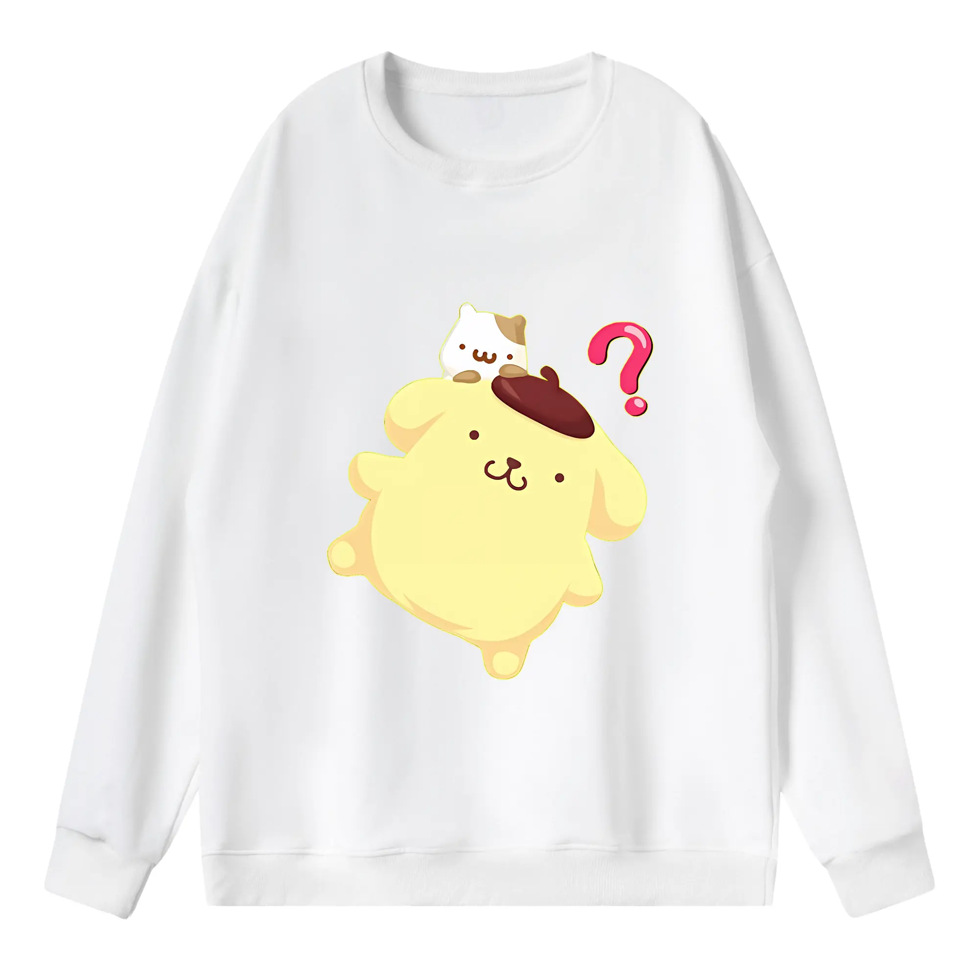 サンリオ グッズ,ポムポムプリン - 薄手 クルーネック スウェット 裏毛260g · ポリエステル 春秋向け カジュアル 男女兼用 · トレーナー デイリー スポーツ 散歩に最適