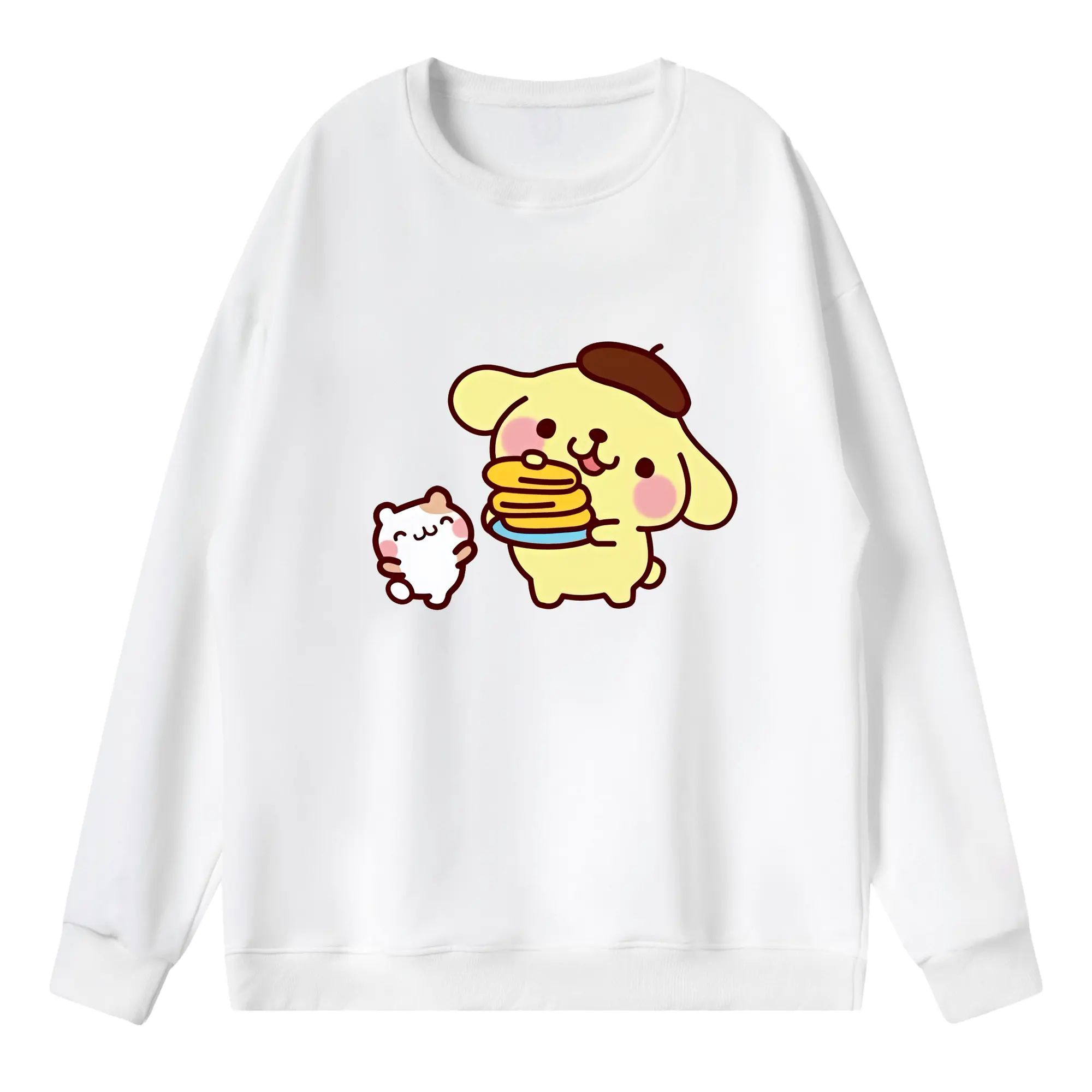 サンリオ グッズ,ポムポムプリン - 薄手 クルーネック スウェット 裏毛260g · ポリエステル 春秋向け カジュアル 男女兼用 · トレーナー デイリー スポーツ 散歩に最適