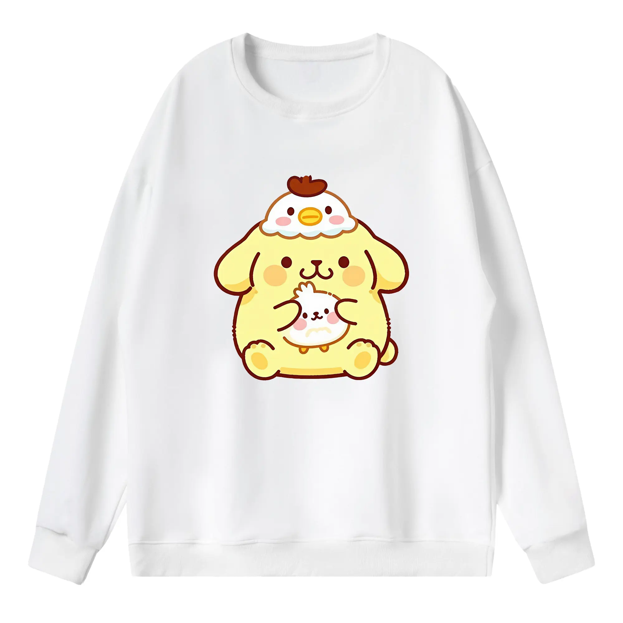 サンリオ グッズ,ポムポムプリン - 薄手 クルーネック スウェット 裏毛260g · ポリエステル 春秋向け カジュアル 男女兼用 · トレーナー デイリー スポーツ 散歩に最適