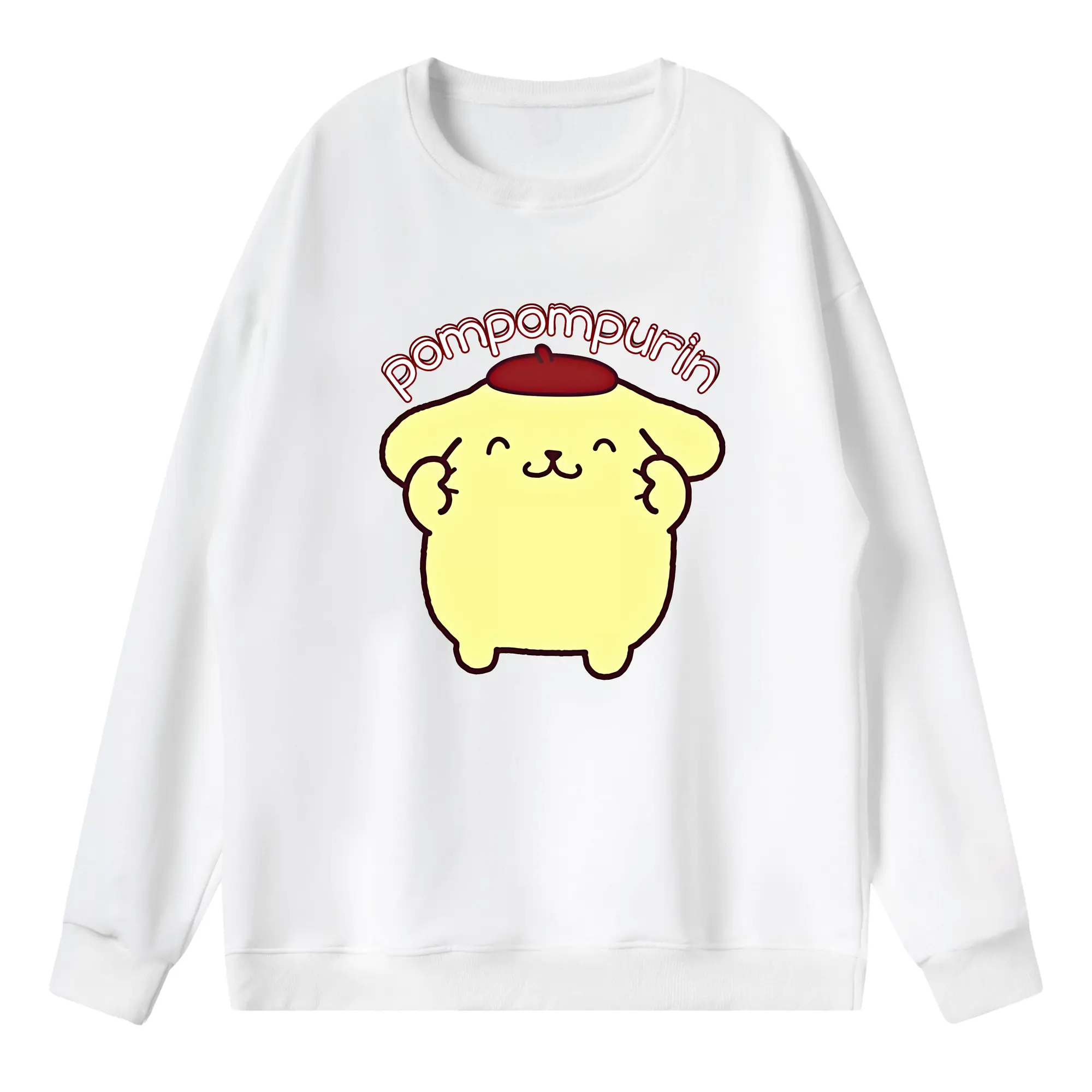 サンリオ グッズ,ポムポムプリン - 薄手 クルーネック スウェット 裏毛260g · ポリエステル 春秋向け カジュアル 男女兼用 · トレーナー デイリー スポーツ 散歩に最適