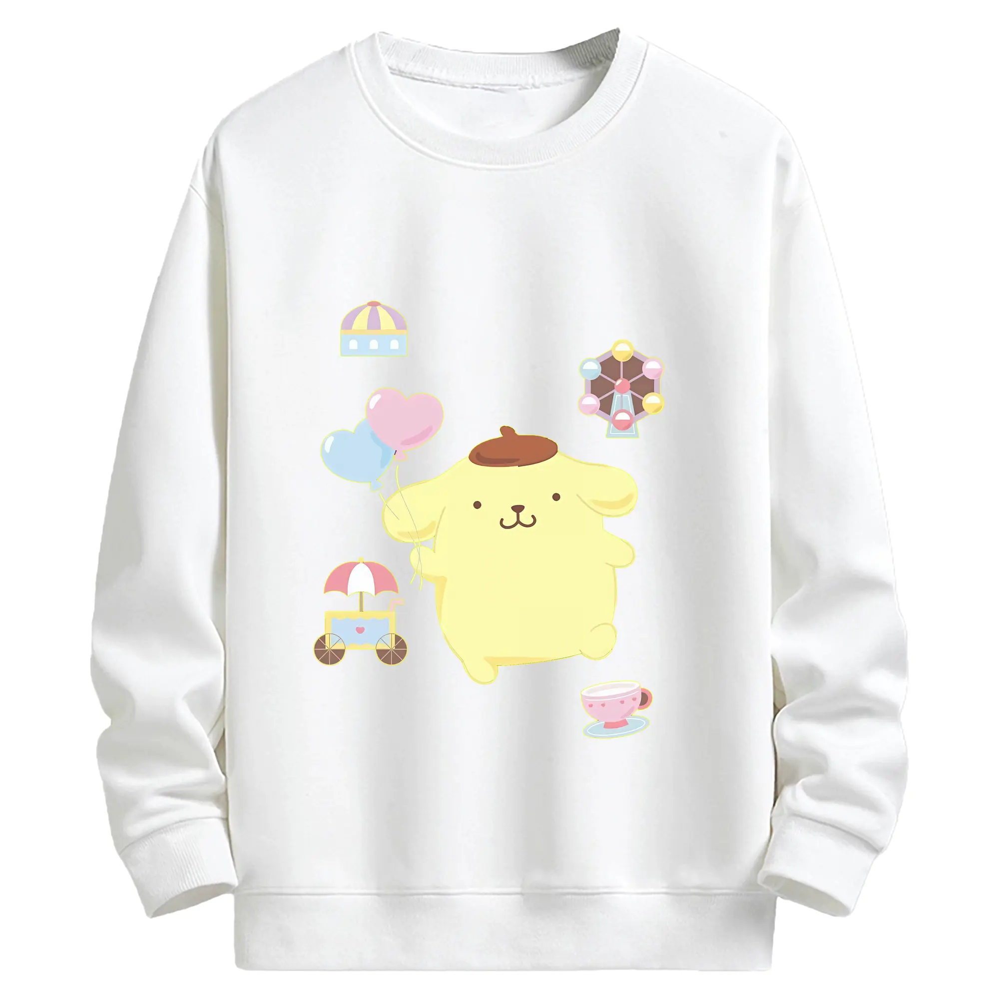 サンリオ グッズ,ポムポムプリン - キッズ クルーネックスウェットシャツ ・ フロントプリント ・ 綿80％ ポリエステル20％ ・ 快適 通学 スポーツ 日常使い お散歩用