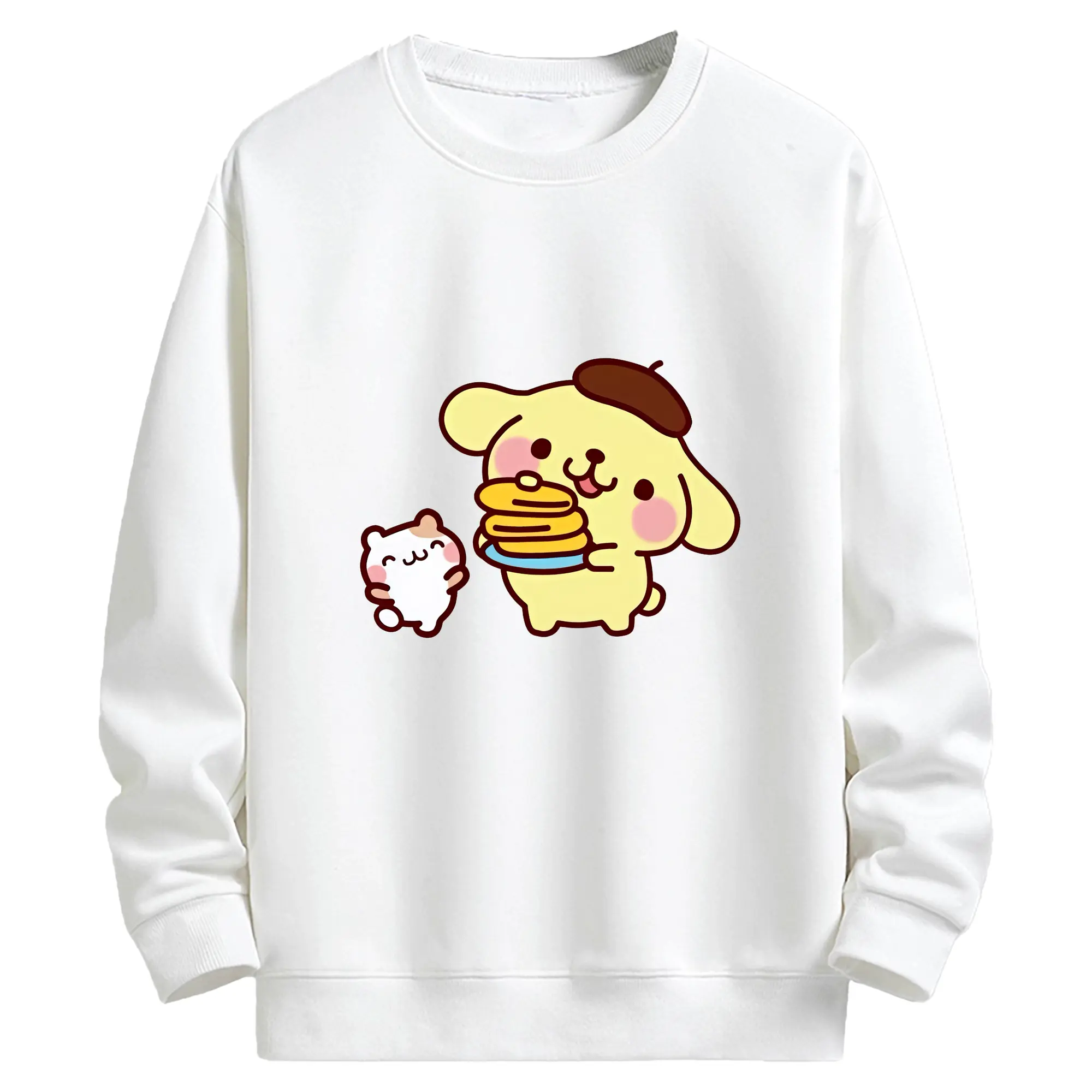 サンリオ グッズ,ポムポムプリン - キッズ クルーネックスウェットシャツ ・ フロントプリント ・ 綿80％ ポリエステル20％ ・ 快適 通学 スポーツ 日常使い お散歩用