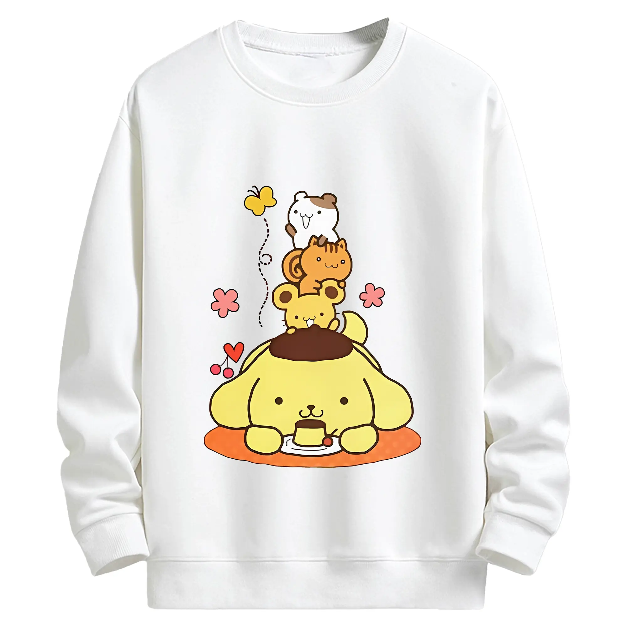 サンリオ グッズ,ポムポムプリン - キッズ クルーネックスウェットシャツ ・ フロントプリント ・ 綿80％ ポリエステル20％ ・ 快適 通学 スポーツ 日常使い お散歩用