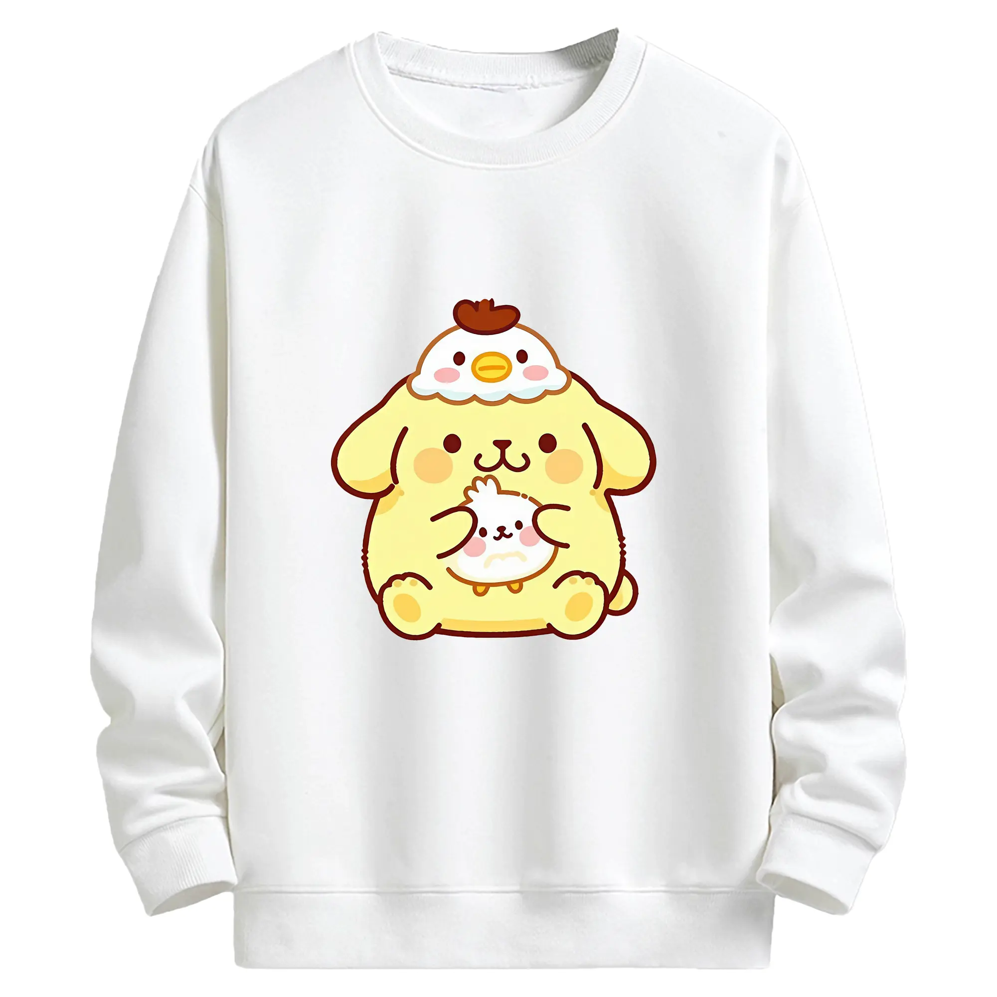 サンリオ グッズ,ポムポムプリン - キッズ クルーネックスウェットシャツ ・ フロントプリント ・ 綿80％ ポリエステル20％ ・ 快適 通学 スポーツ 日常使い お散歩用