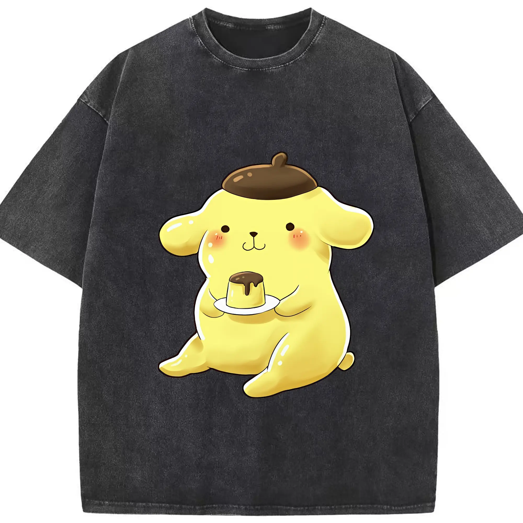 サンリオ グッズ,ポムポムプリン - 綿100％ ヴィンテージ風 半袖Tシャツ ・ フロントプリント ・ 柔らか肌触り ・ 通気性 快適 ・ スポーツ カジュアル 外出用