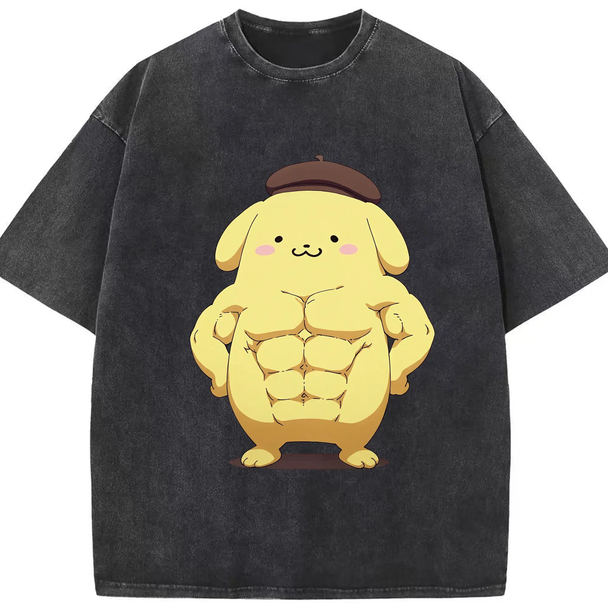 サンリオ グッズ,ポムポムプリン - 綿100％ ヴィンテージ風 半袖Tシャツ ・ フロントプリント ・ 柔らか肌触り ・ 通気性 快適 ・ スポーツ カジュアル 外出用