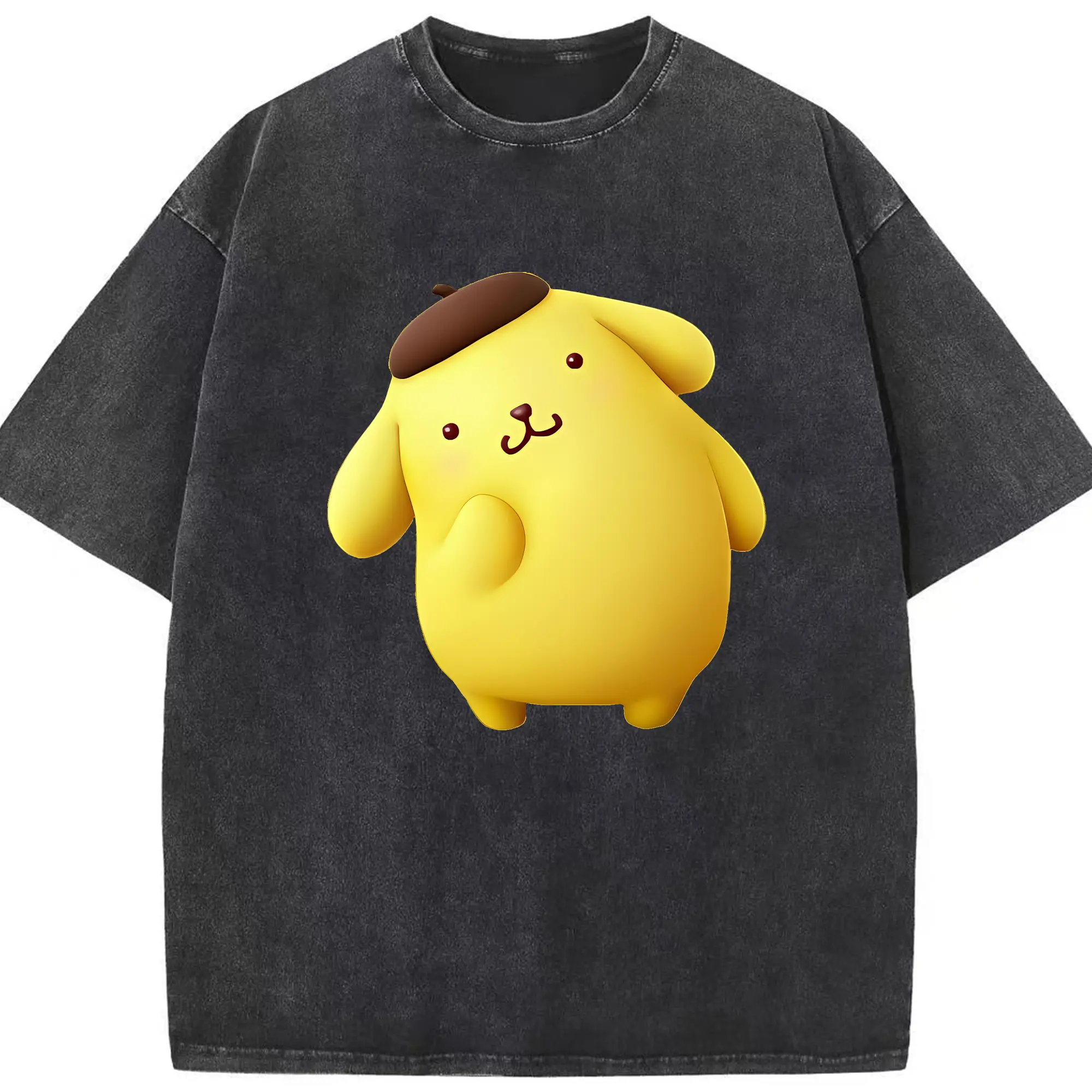 サンリオ グッズ,ポムポムプリン - 綿100％ ヴィンテージ風 半袖Tシャツ ・ フロントプリント ・ 柔らか肌触り ・ 通気性 快適 ・ スポーツ カジュアル 外出用