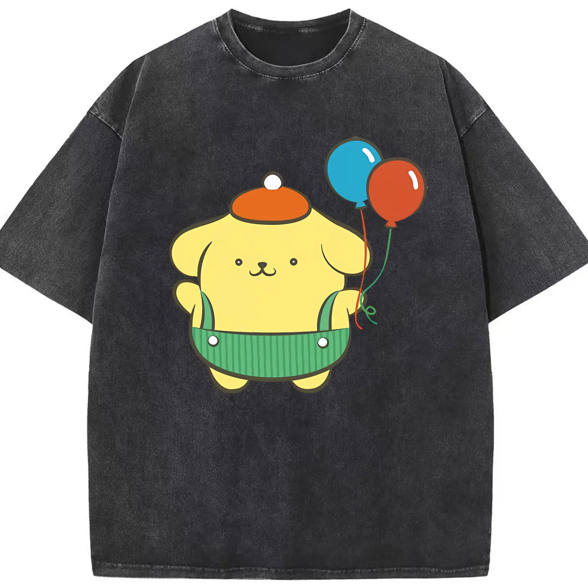 サンリオ グッズ,ポムポムプリン - 綿100％ ヴィンテージ風 半袖Tシャツ ・ フロントプリント ・ 柔らか肌触り ・ 通気性 快適 ・ スポーツ カジュアル 外出用