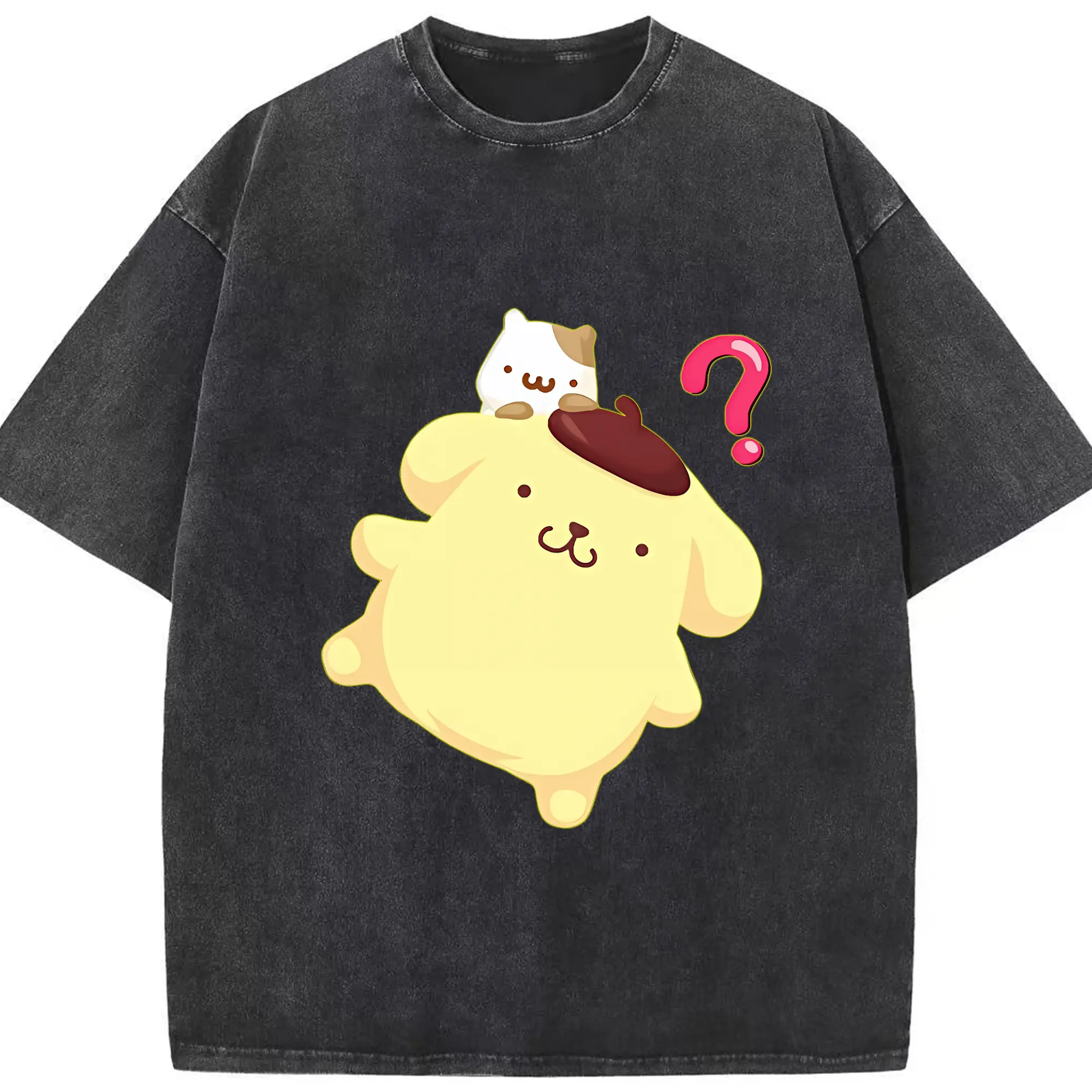 サンリオ グッズ,ポムポムプリン - 綿100％ ヴィンテージ風 半袖Tシャツ ・ フロントプリント ・ 柔らか肌触り ・ 通気性 快適 ・ スポーツ カジュアル 外出用