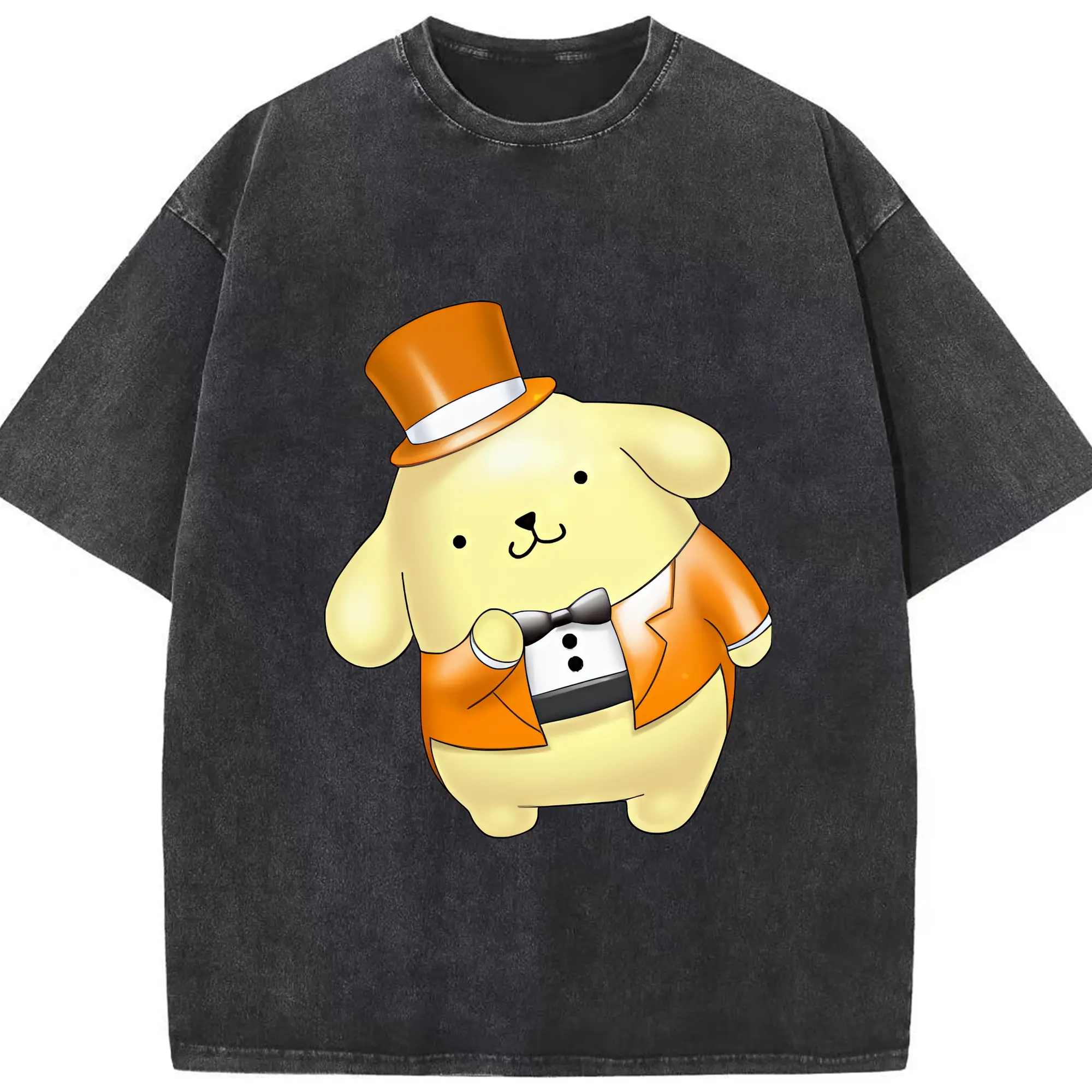 サンリオ グッズ,ポムポムプリン - 綿100％ ヴィンテージ風 半袖Tシャツ ・ フロントプリント ・ 柔らか肌触り ・ 通気性 快適 ・ スポーツ カジュアル 外出用