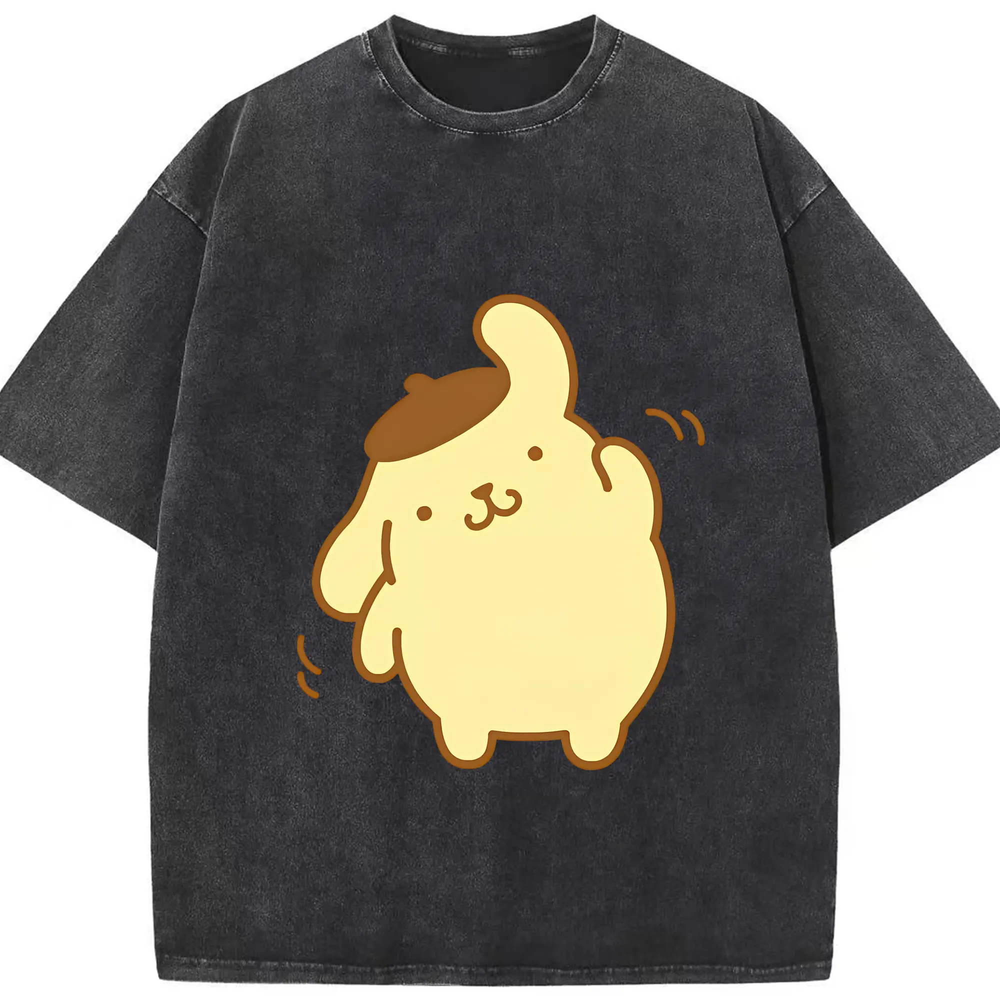 サンリオ グッズ,ポムポムプリン - 綿100％ ヴィンテージ風 半袖Tシャツ ・ フロントプリント ・ 柔らか肌触り ・ 通気性 快適 ・ スポーツ カジュアル 外出用