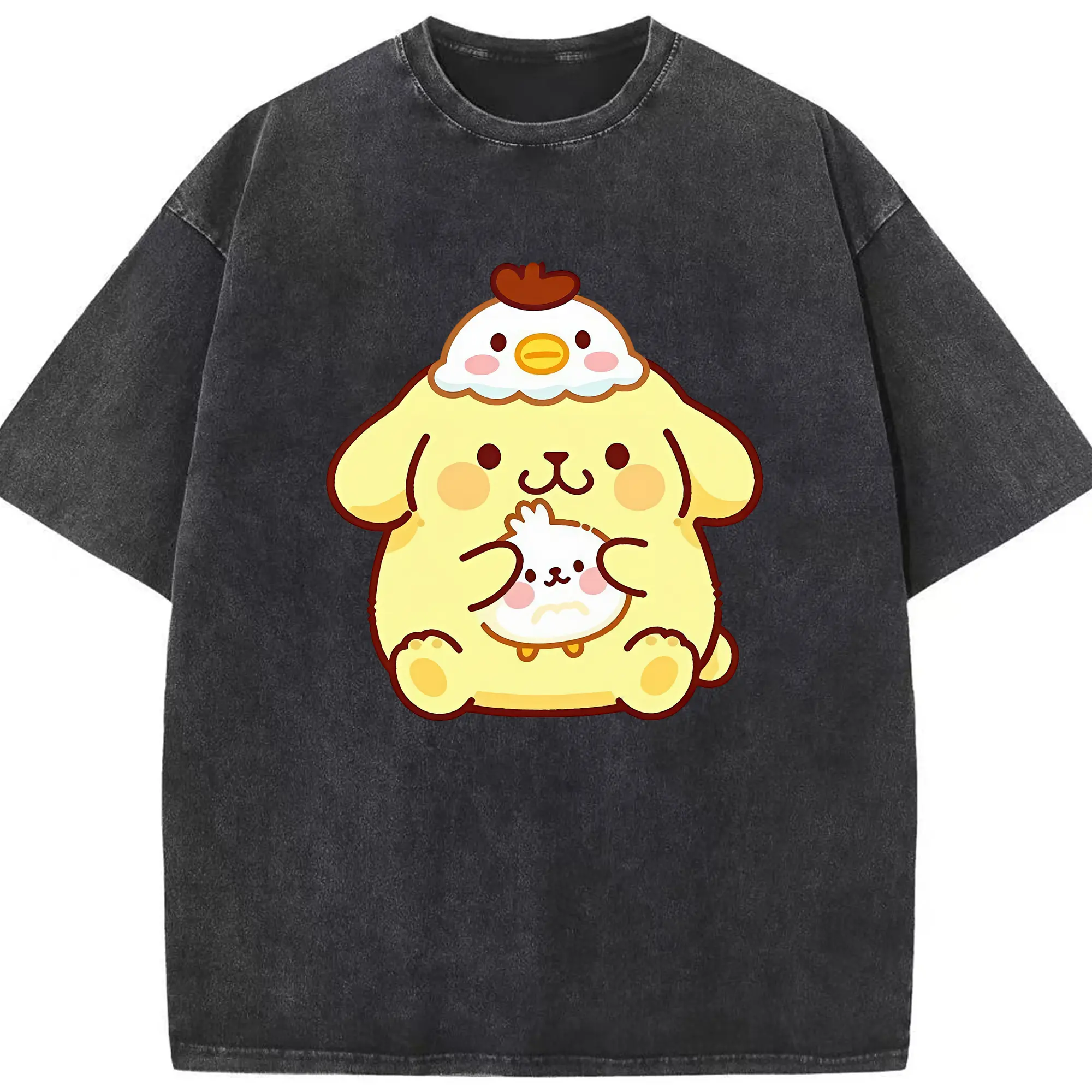 サンリオ グッズ,ポムポムプリン - 綿100％ ヴィンテージ風 半袖Tシャツ ・ フロントプリント ・ 柔らか肌触り ・ 通気性 快適 ・ スポーツ カジュアル 外出用