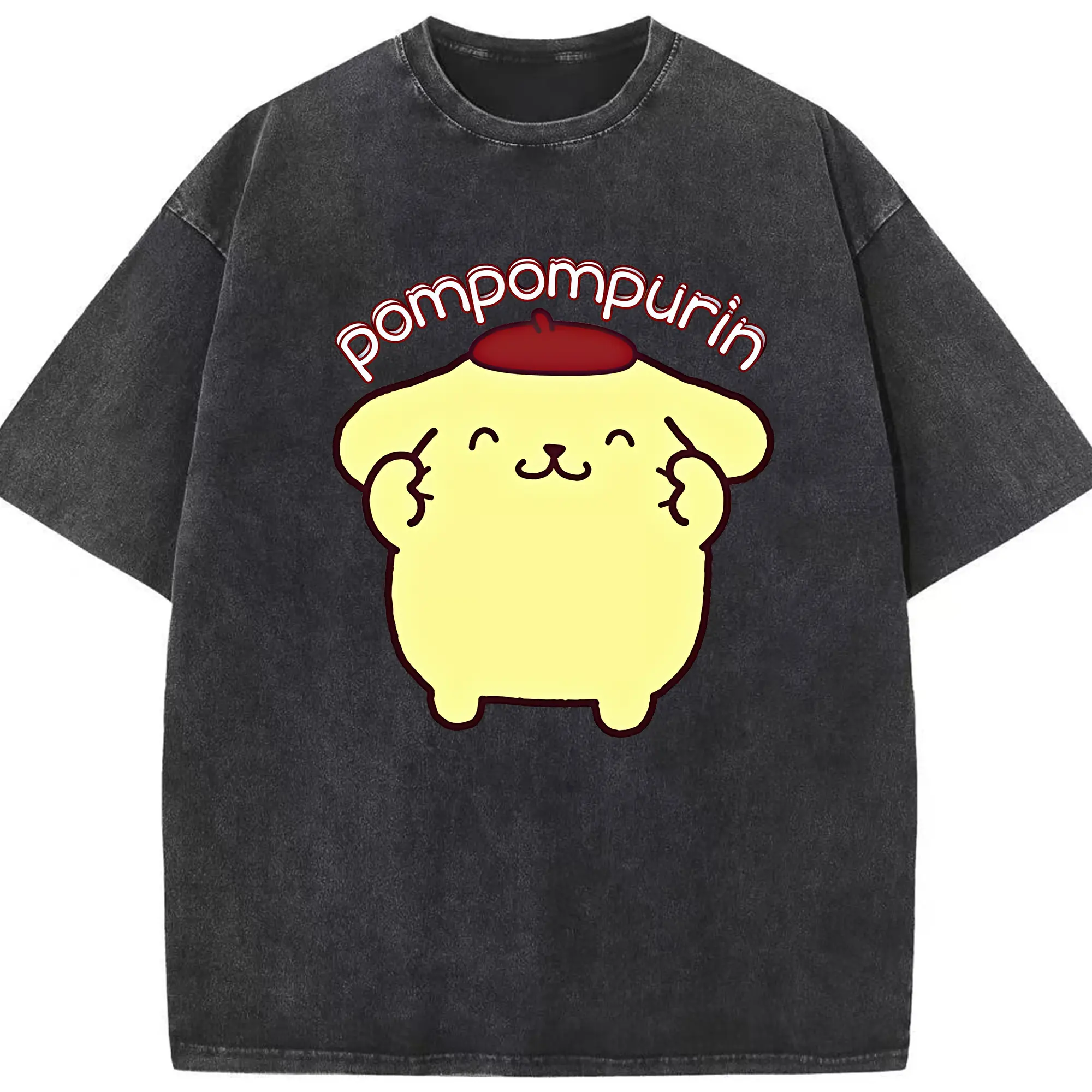 サンリオ グッズ,ポムポムプリン - 綿100％ ヴィンテージ風 半袖Tシャツ ・ フロントプリント ・ 柔らか肌触り ・ 通気性 快適 ・ スポーツ カジュアル 外出用