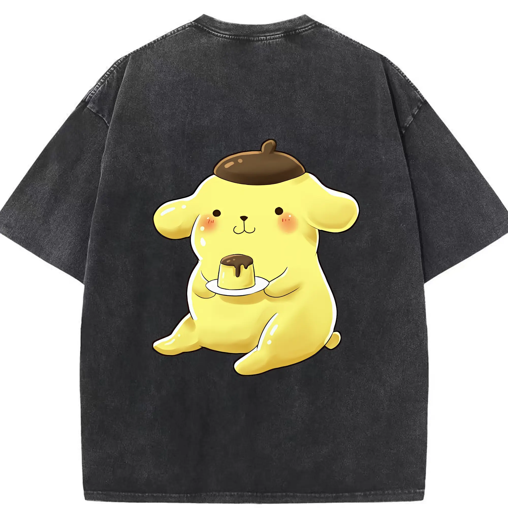 サンリオ グッズ,ポムポムプリン - 綿100％ ヴィンテージ風 半袖Tシャツ ・ 背面プリント ・ 柔らか肌触り ・ 通気性 快適 ・ スポーツ カジュアル 外出用