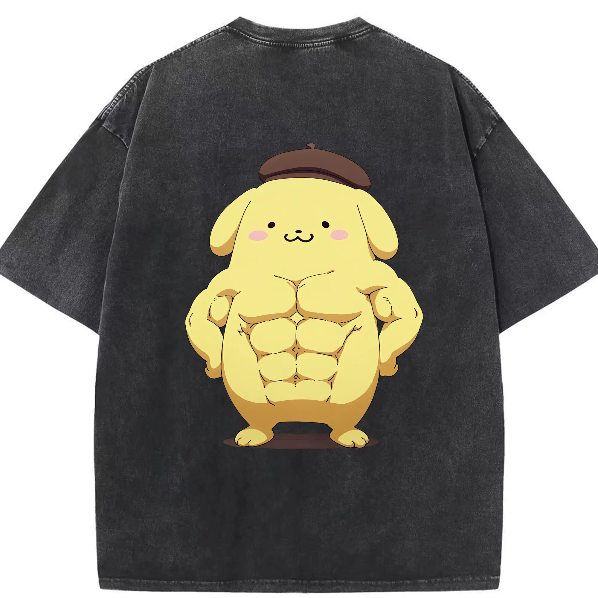 サンリオ グッズ,ポムポムプリン - 綿100％ ヴィンテージ風 半袖Tシャツ ・ 背面プリント ・ 柔らか肌触り ・ 通気性 快適 ・ スポーツ カジュアル 外出用