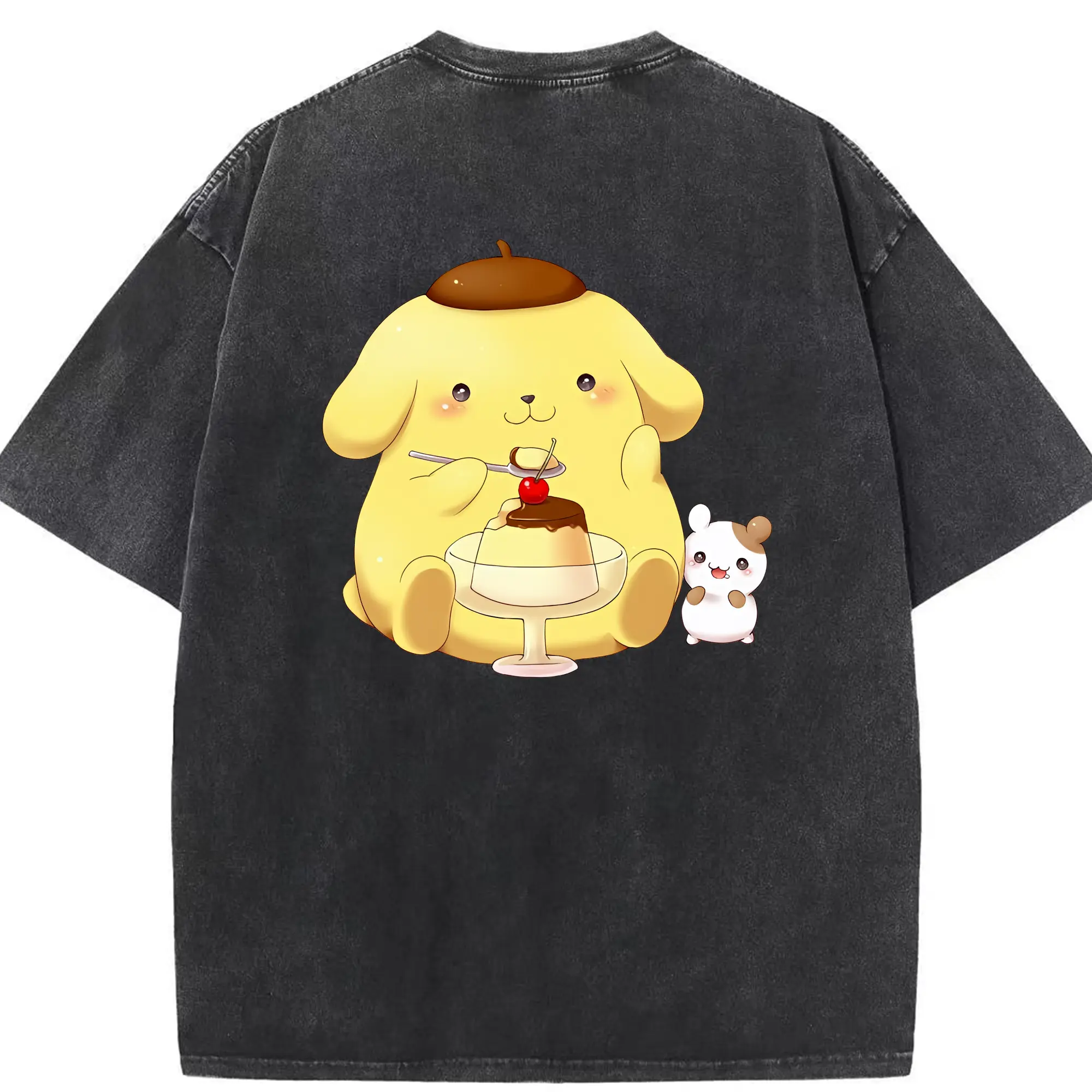 サンリオ グッズ,ポムポムプリン - 綿100％ ヴィンテージ風 半袖Tシャツ ・ 背面プリント ・ 柔らか肌触り ・ 通気性 快適 ・ スポーツ カジュアル 外出用