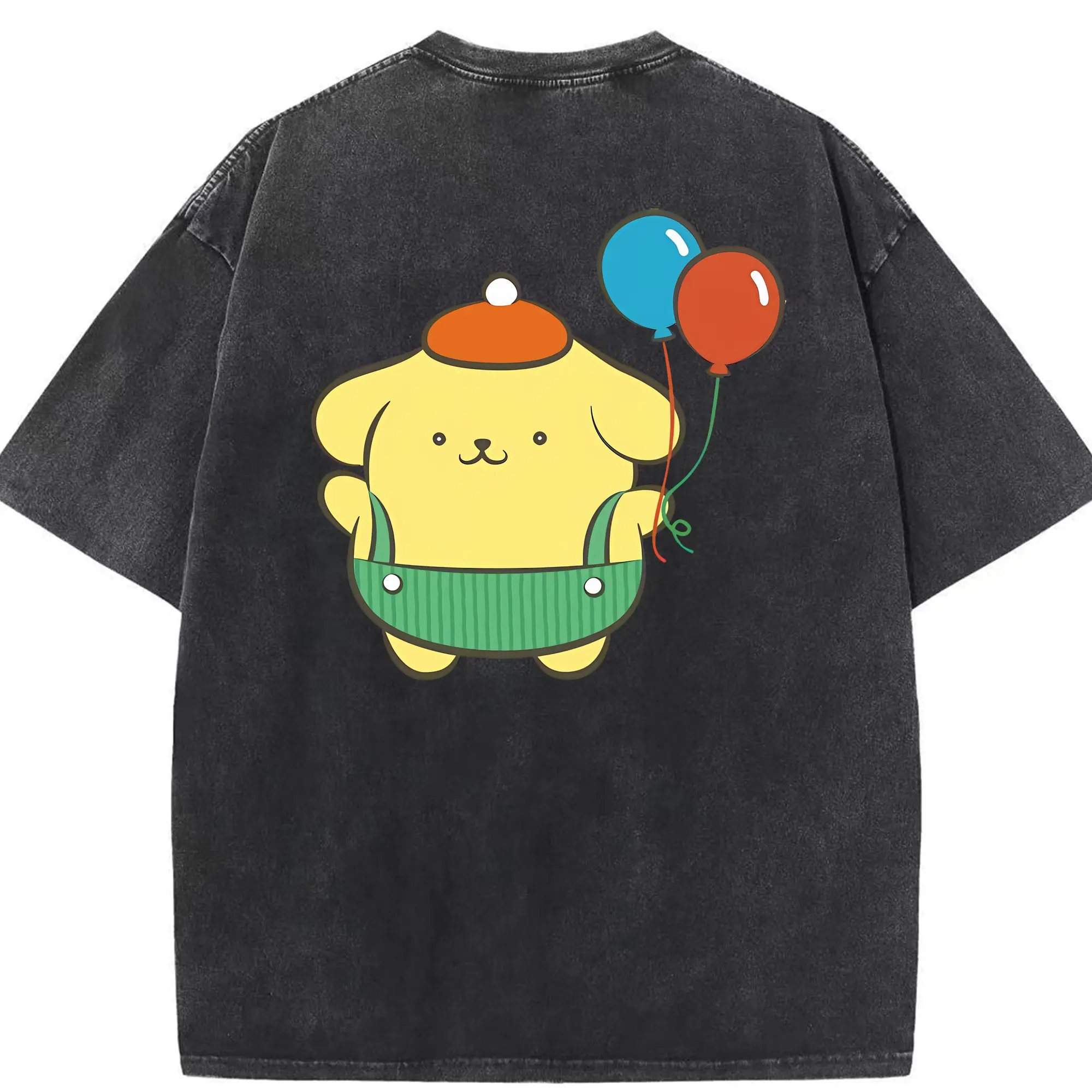 サンリオ グッズ,ポムポムプリン - 綿100％ ヴィンテージ風 半袖Tシャツ ・ 背面プリント ・ 柔らか肌触り ・ 通気性 快適 ・ スポーツ カジュアル 外出用
