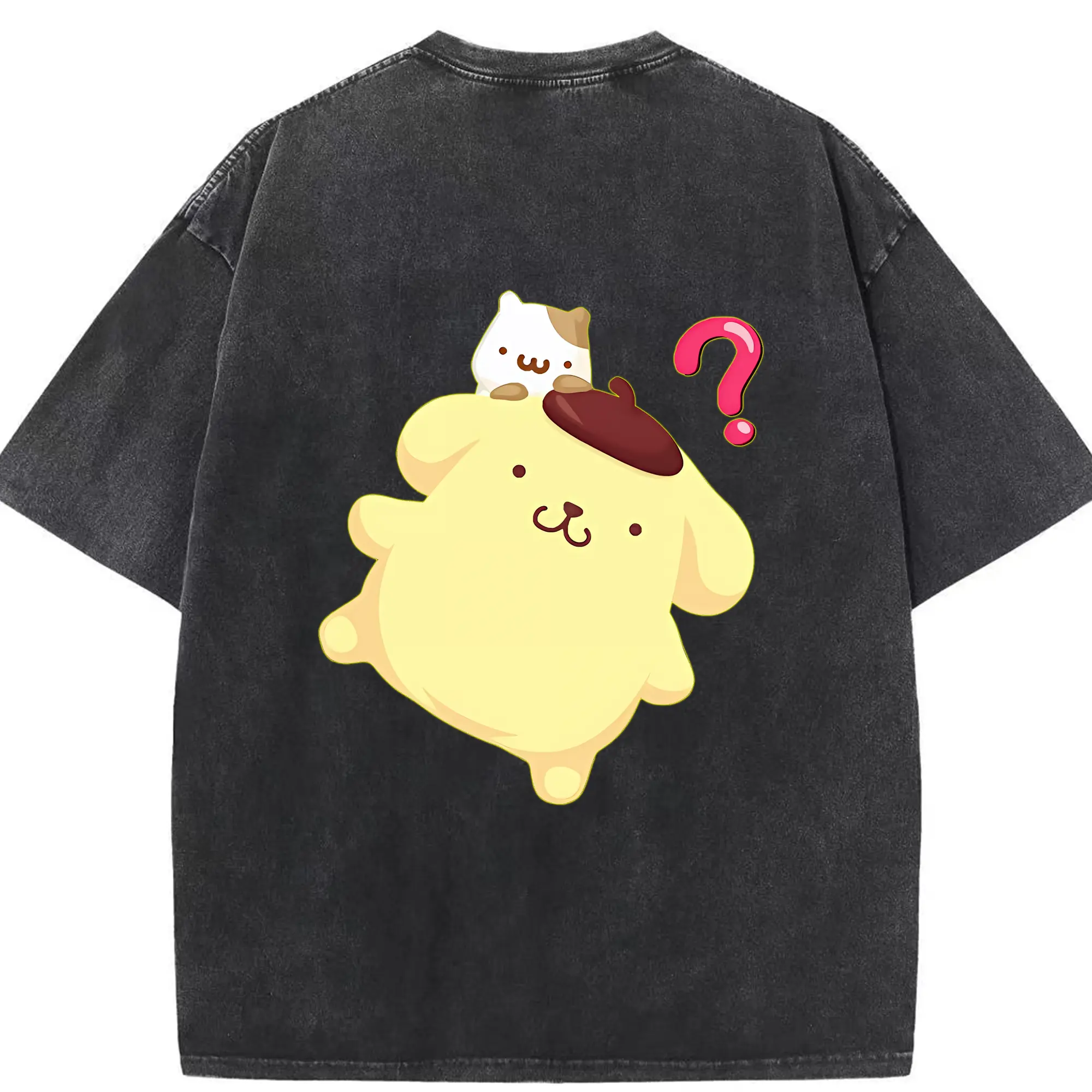 サンリオ グッズ,ポムポムプリン - 綿100％ ヴィンテージ風 半袖Tシャツ ・ 背面プリント ・ 柔らか肌触り ・ 通気性 快適 ・ スポーツ カジュアル 外出用