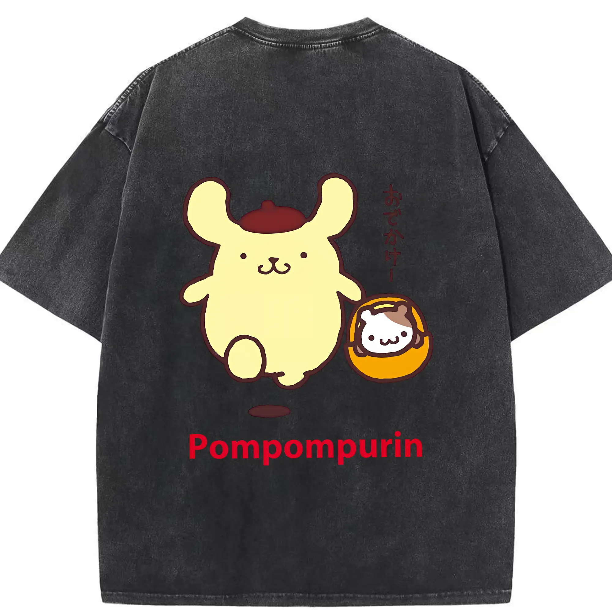 サンリオ グッズ,ポムポムプリン - 綿100％ ヴィンテージ風 半袖Tシャツ ・ 背面プリント ・ 柔らか肌触り ・ 通気性 快適 ・ スポーツ カジュアル 外出用