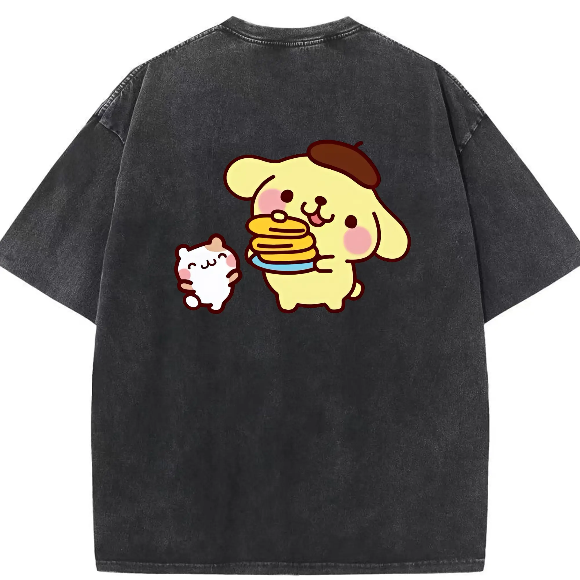 サンリオ グッズ,ポムポムプリン - 綿100％ ヴィンテージ風 半袖Tシャツ ・ 背面プリント ・ 柔らか肌触り ・ 通気性 快適 ・ スポーツ カジュアル 外出用