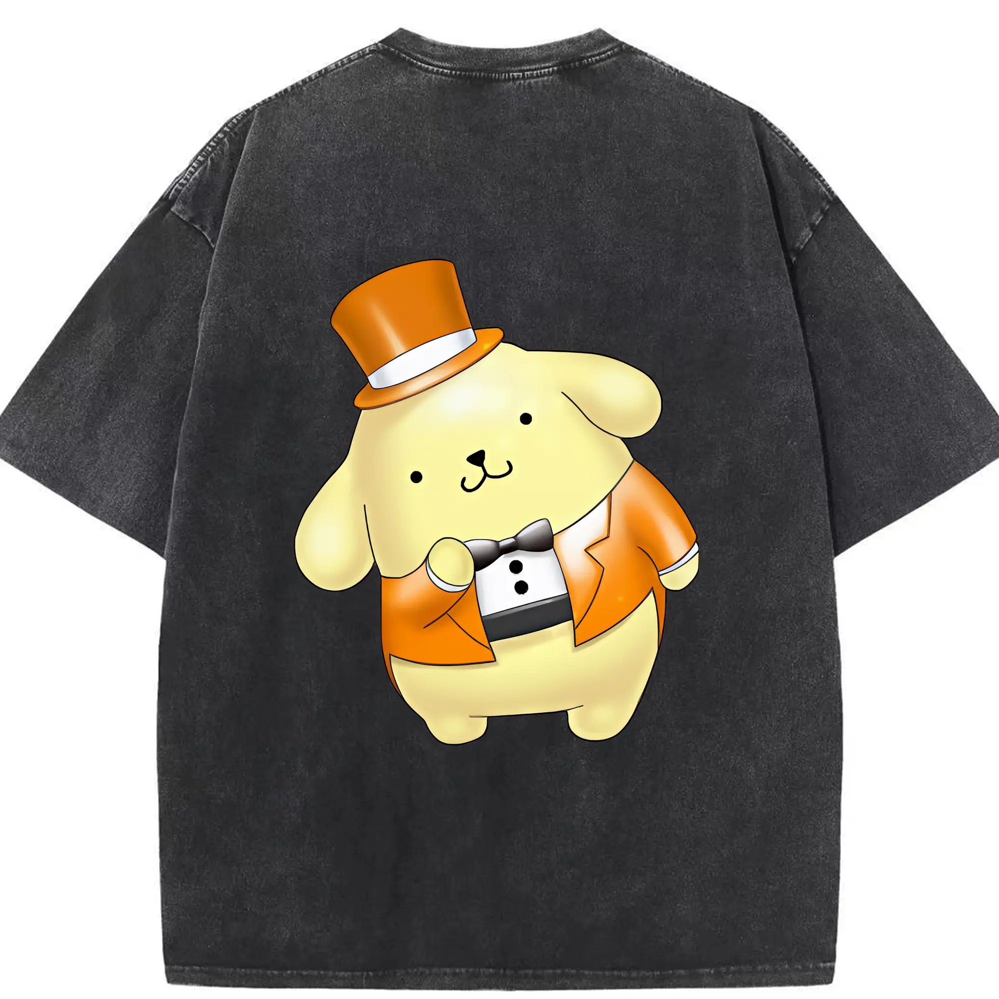 サンリオ グッズ,ポムポムプリン - 綿100％ ヴィンテージ風 半袖Tシャツ ・ 背面プリント ・ 柔らか肌触り ・ 通気性 快適 ・ スポーツ カジュアル 外出用