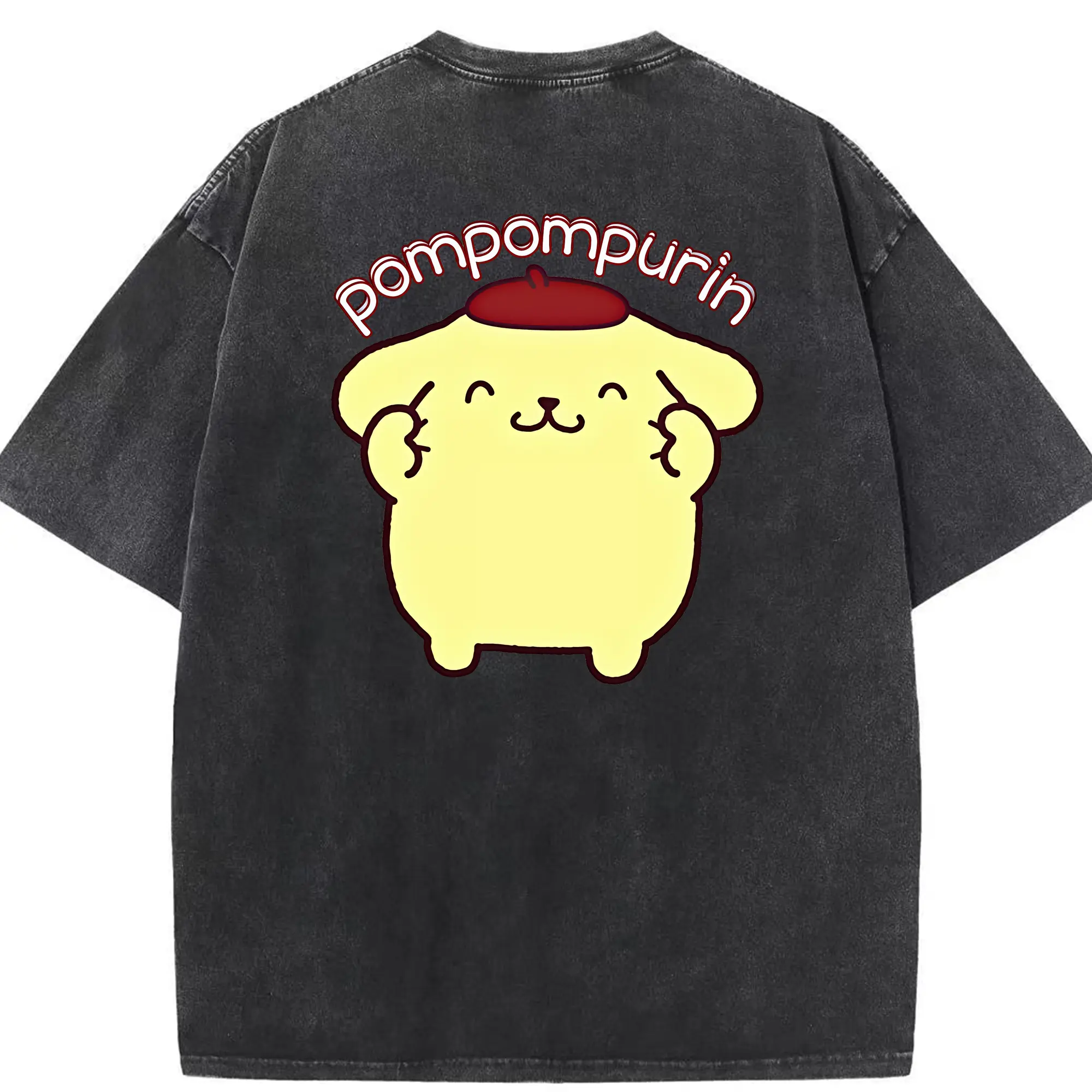 サンリオ グッズ,ポムポムプリン - 綿100％ ヴィンテージ風 半袖Tシャツ ・ 背面プリント ・ 柔らか肌触り ・ 通気性 快適 ・ スポーツ カジュアル 外出用
