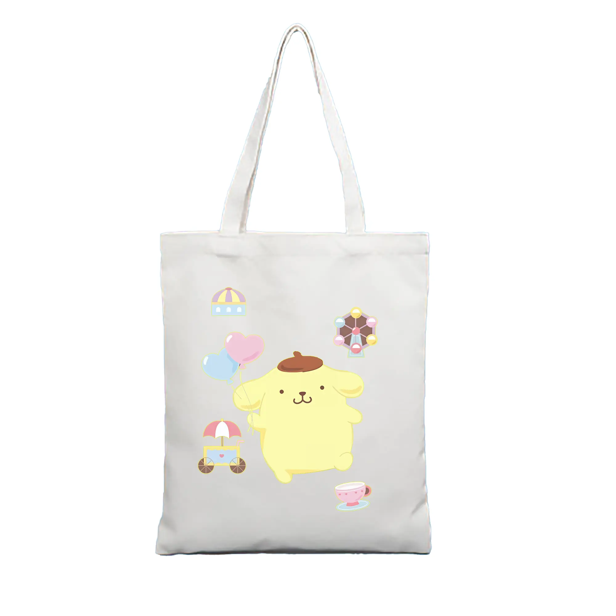 サンリオ グッズ,ポムポムプリン - 縦型キャンバス手提げバッグ（トートバッグ） ・ キャンバス素材 ・ ショッピング用 ・ 軽量 丈夫 お手入れ簡単