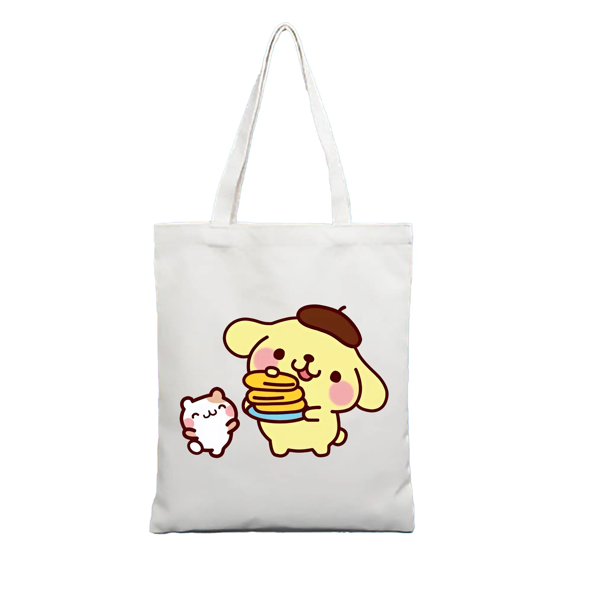 サンリオ グッズ,ポムポムプリン - 縦型キャンバス手提げバッグ（トートバッグ） ・ キャンバス素材 ・ ショッピング用 ・ 軽量 丈夫 お手入れ簡単