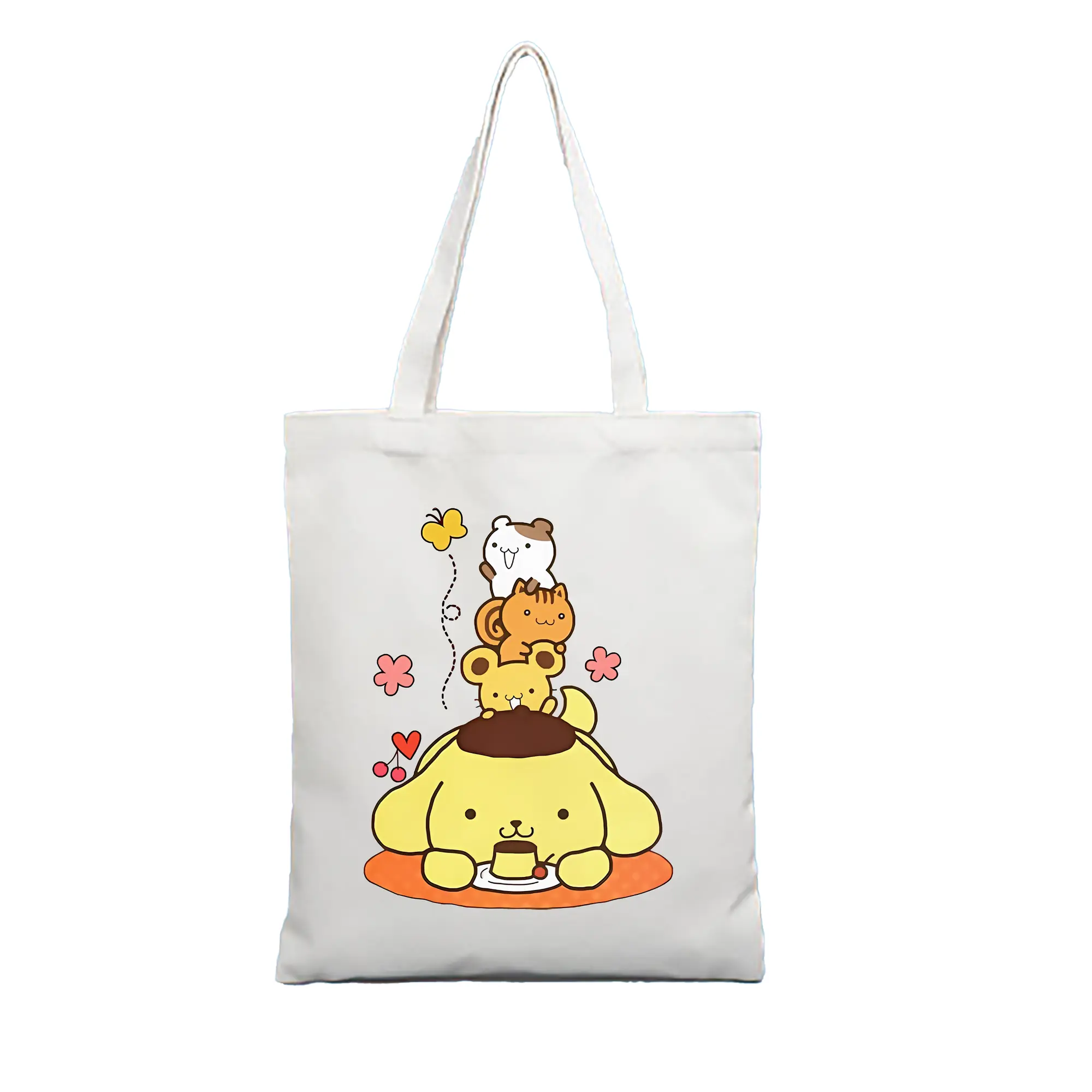 サンリオ グッズ,ポムポムプリン - 縦型キャンバス手提げバッグ（トートバッグ） ・ キャンバス素材 ・ ショッピング用 ・ 軽量 丈夫 お手入れ簡単