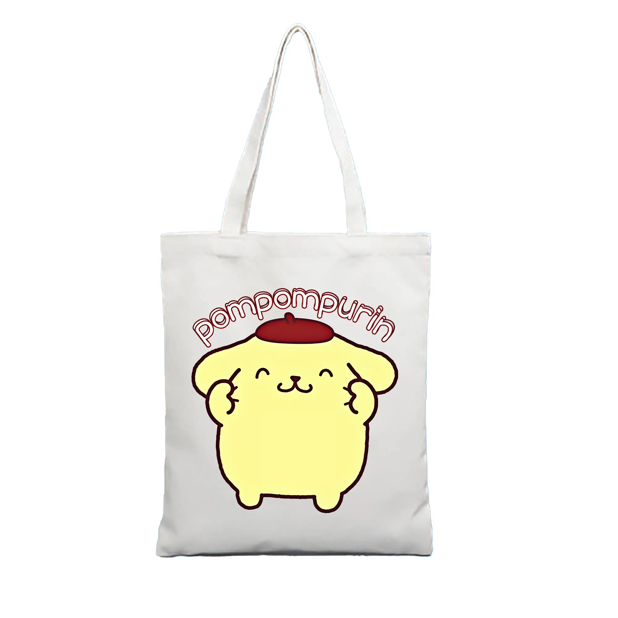 サンリオ グッズ,ポムポムプリン - 縦型キャンバス手提げバッグ（トートバッグ） ・ キャンバス素材 ・ ショッピング用 ・ 軽量 丈夫 お手入れ簡単