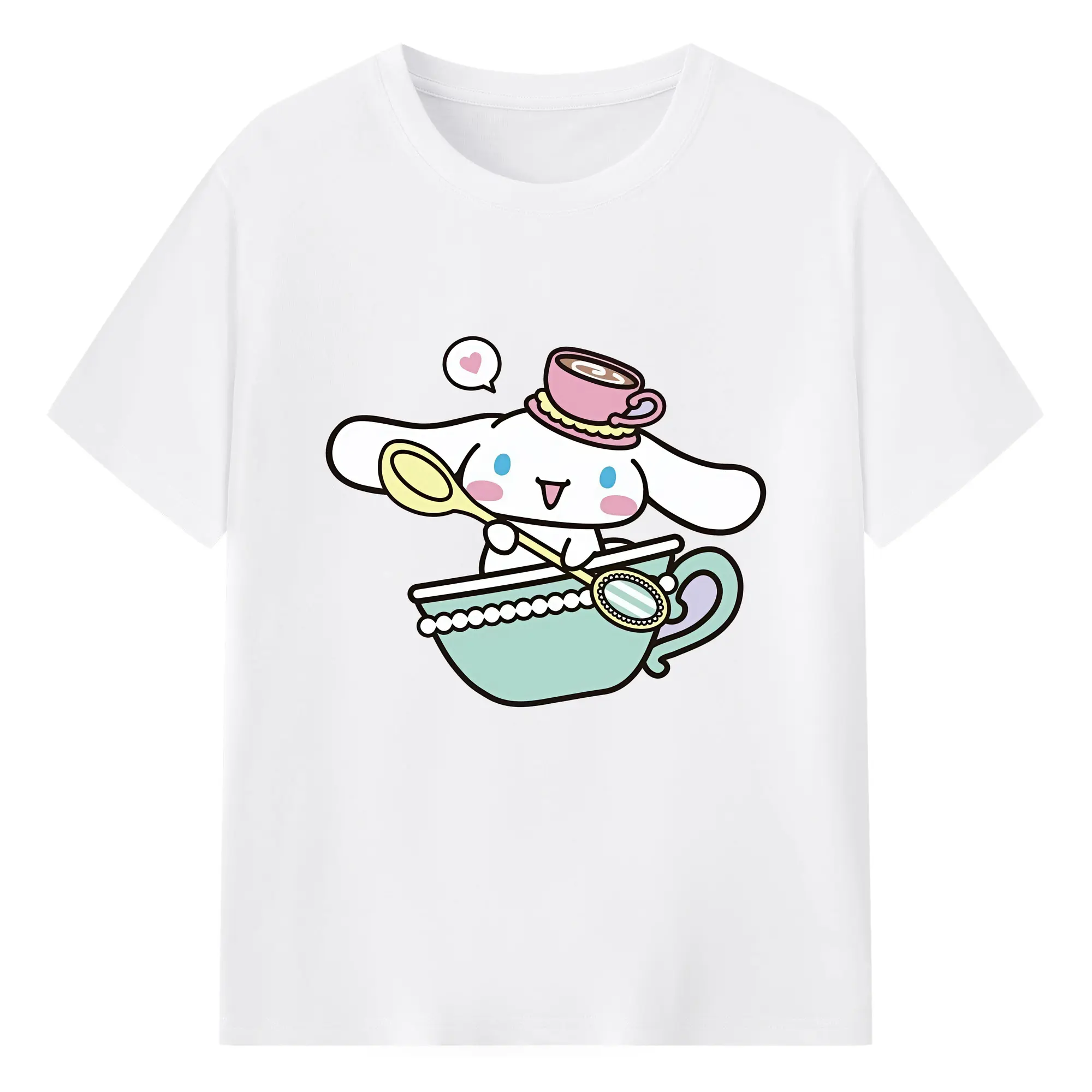 サンリオ グッズ,シナモロール - 綿100％ 半袖Tシャツ ・ フロントプリント ・ 快適 通気性 ・ 日常使い 散歩 スポーツ用
