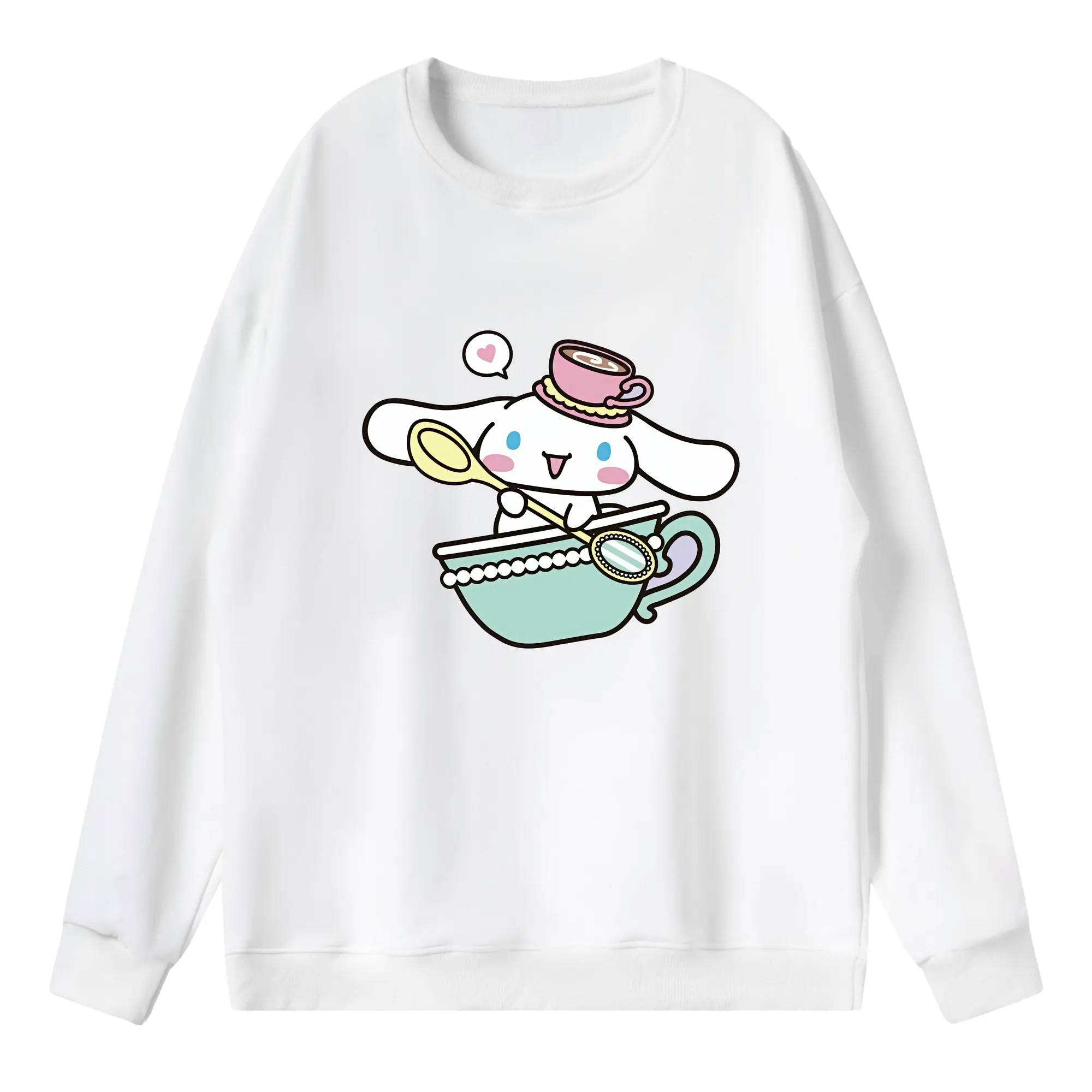 サンリオ グッズ,シナモロール - 薄手 クルーネック スウェット 裏毛260g · ポリエステル 春秋向け カジュアル 男女兼用 · トレーナー デイリー スポーツ 散歩に最適