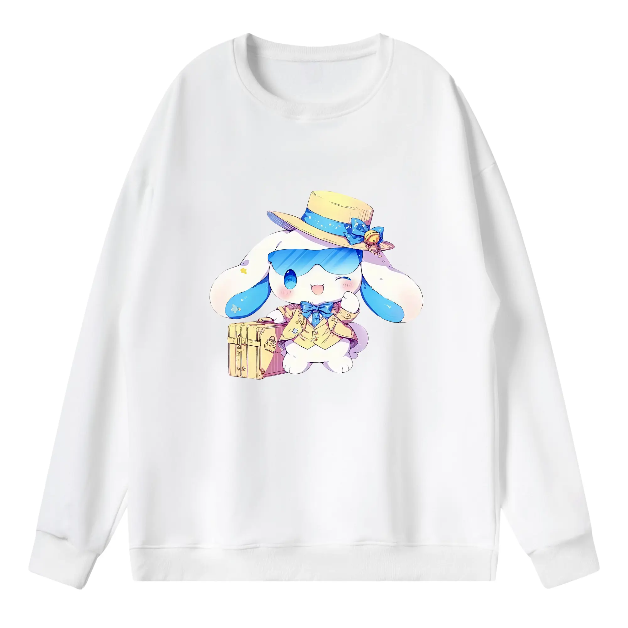 サンリオ グッズ,シナモロール - 薄手 クルーネック スウェット 裏毛260g · ポリエステル 春秋向け カジュアル 男女兼用 · トレーナー デイリー スポーツ 散歩に最適