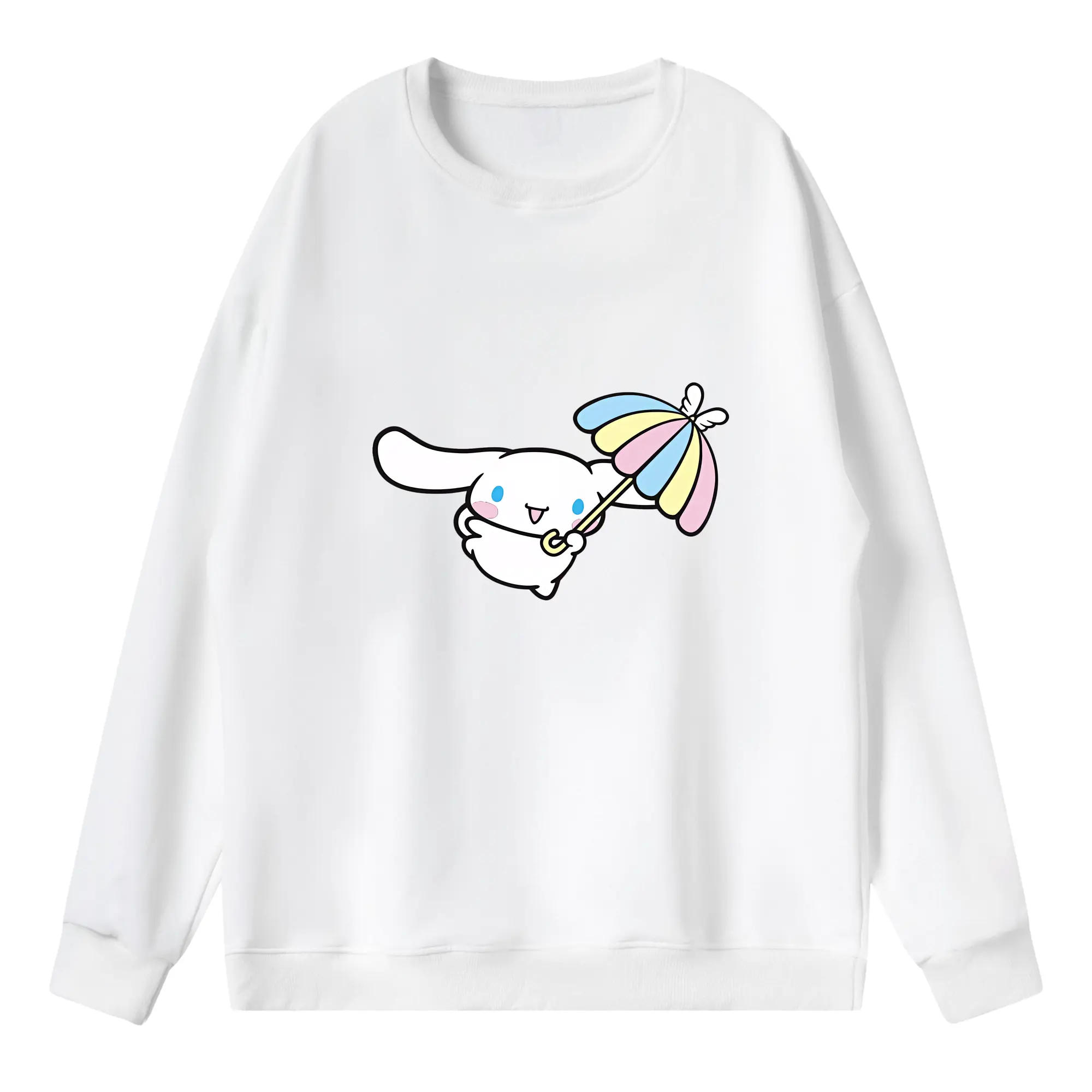 サンリオ グッズ,シナモロール - 薄手 クルーネック スウェット 裏毛260g · ポリエステル 春秋向け カジュアル 男女兼用 · トレーナー デイリー スポーツ 散歩に最適